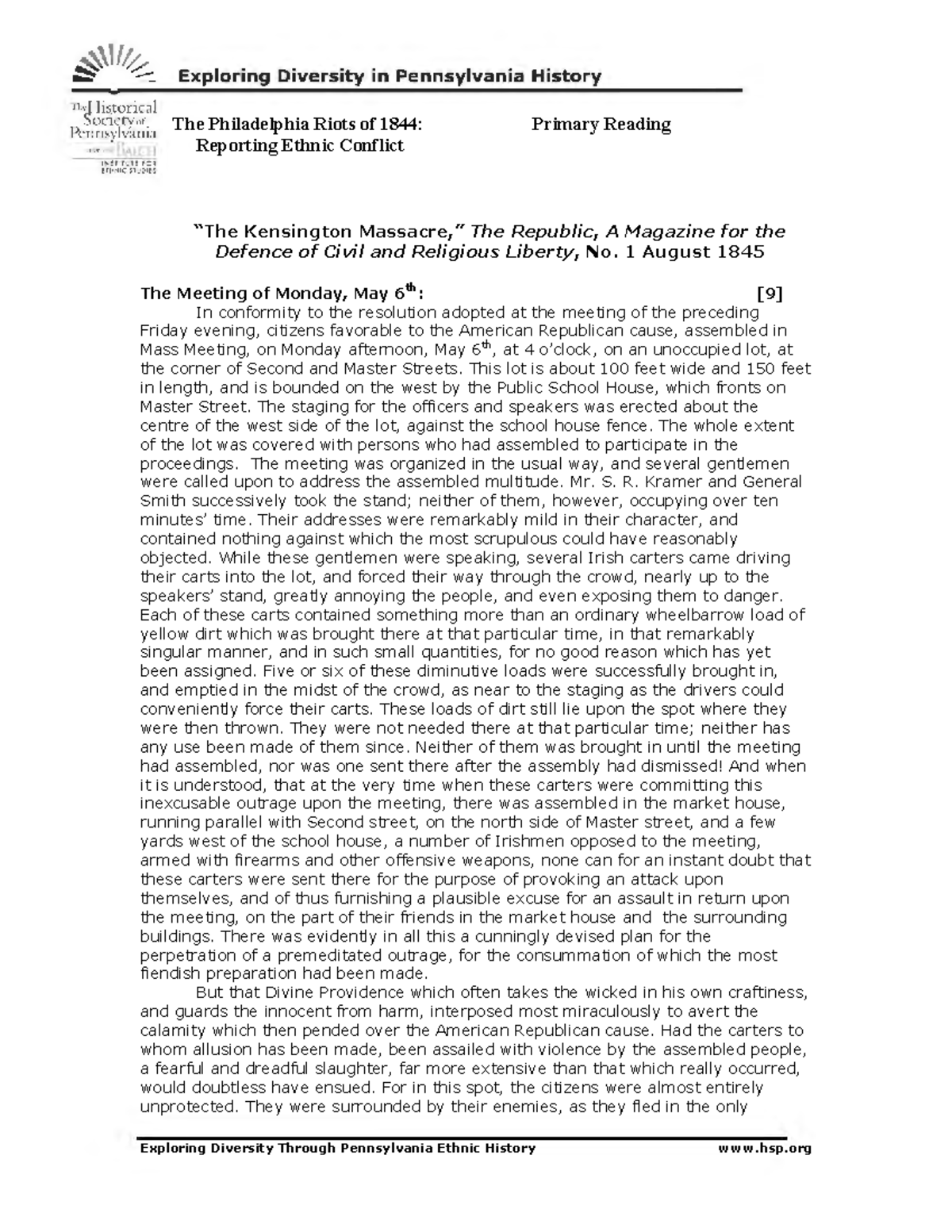 Exploring Ethnic Conflict in Pennsylvania: The 1844 Philadelphia Riots ...
