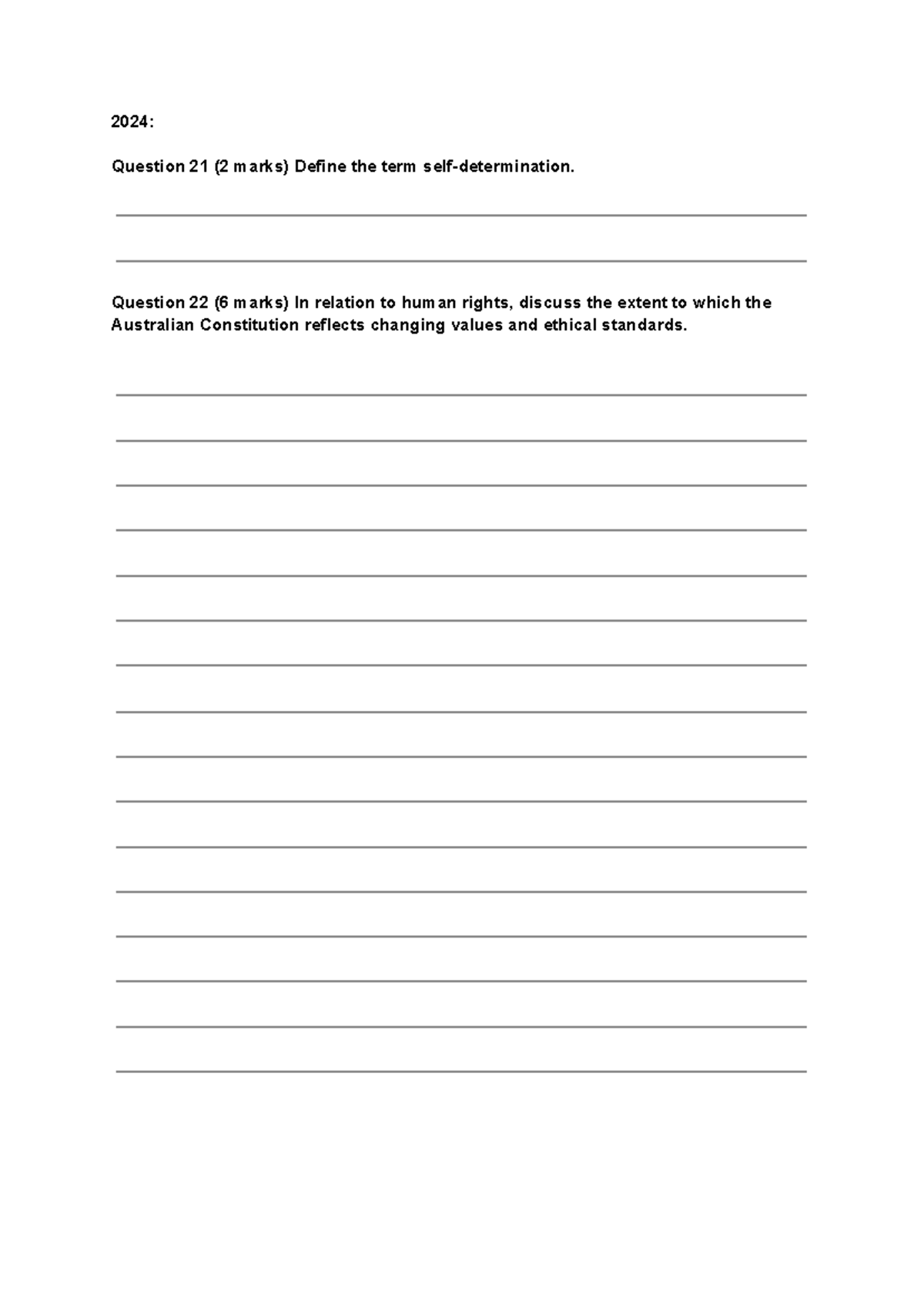 Legal Human Rights PAST Paper Questions - 2024: Question 21 (2 marks ...