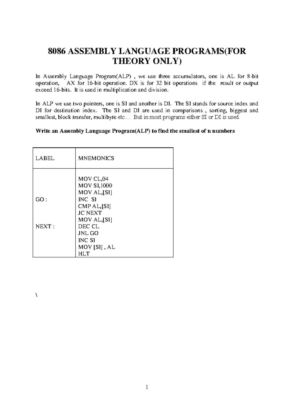8086 ALP - Assembly Programs for Smallest, Biggest & Sorting Numbers ...