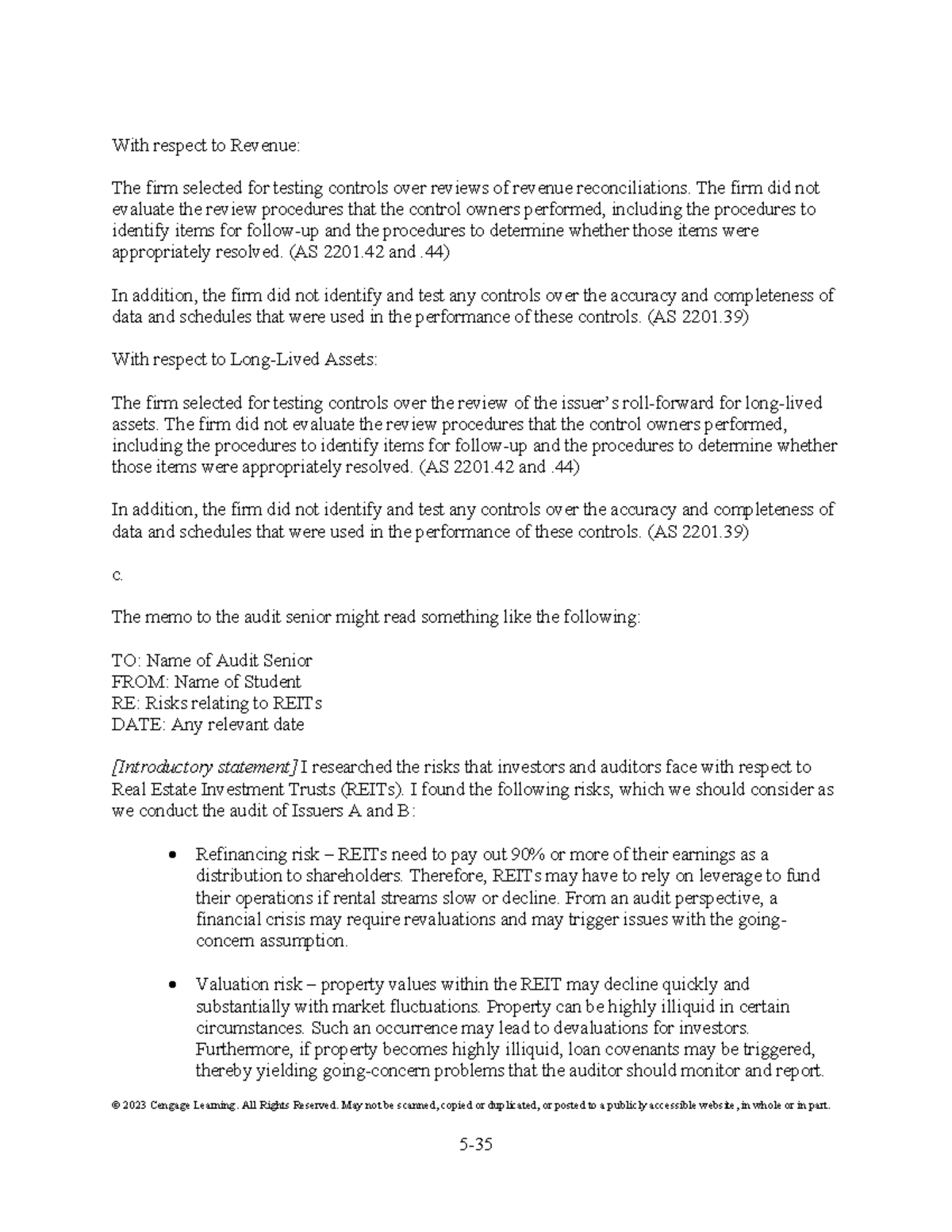 Auditing Revenue and Asset Controls: Risks in REITs (AS 2201) - Studocu
