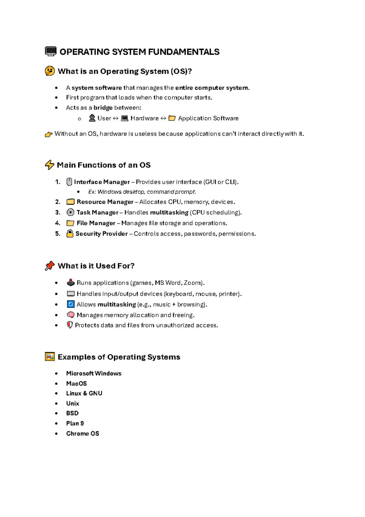 Operating System Fundamentals: Key Concepts and Functions - Studocu
