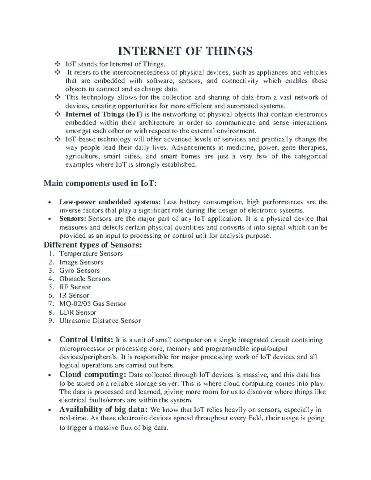 Unit-I IoT: Comprehensive Study Materials on Internet of Things - Studocu