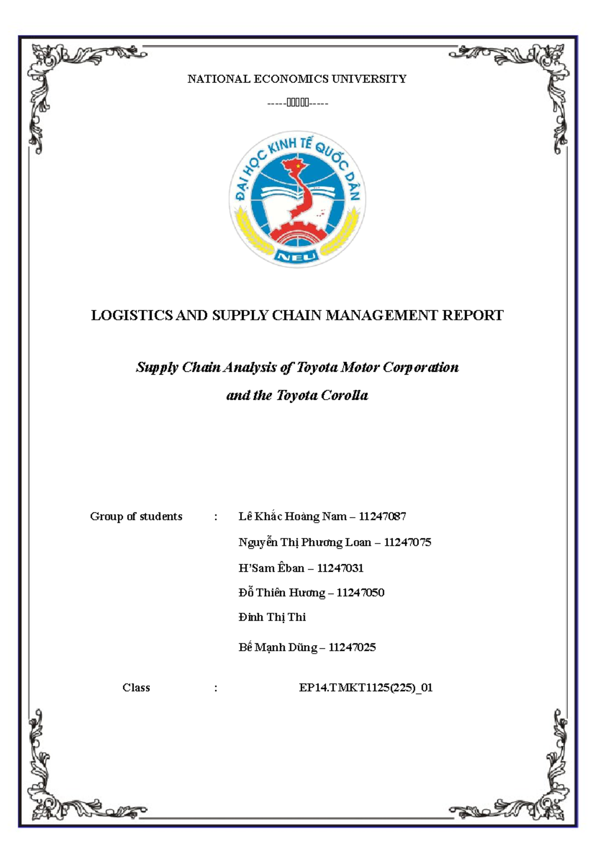 SCM Report EP14.TMKT1125(225)_01: Supply Chain Analysis of Toyota - Studocu
