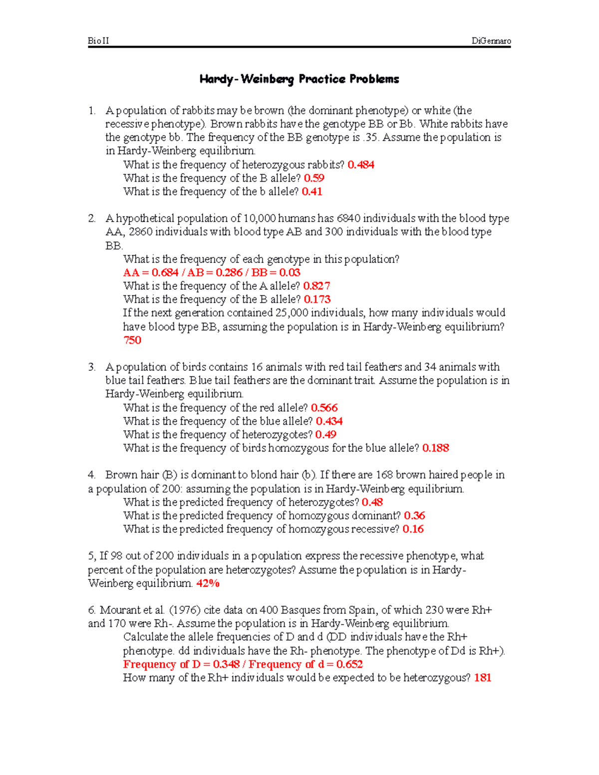 H-W Problem Set -with answers - 09-08-2022 - Bio II DiGennaro Hardy ...