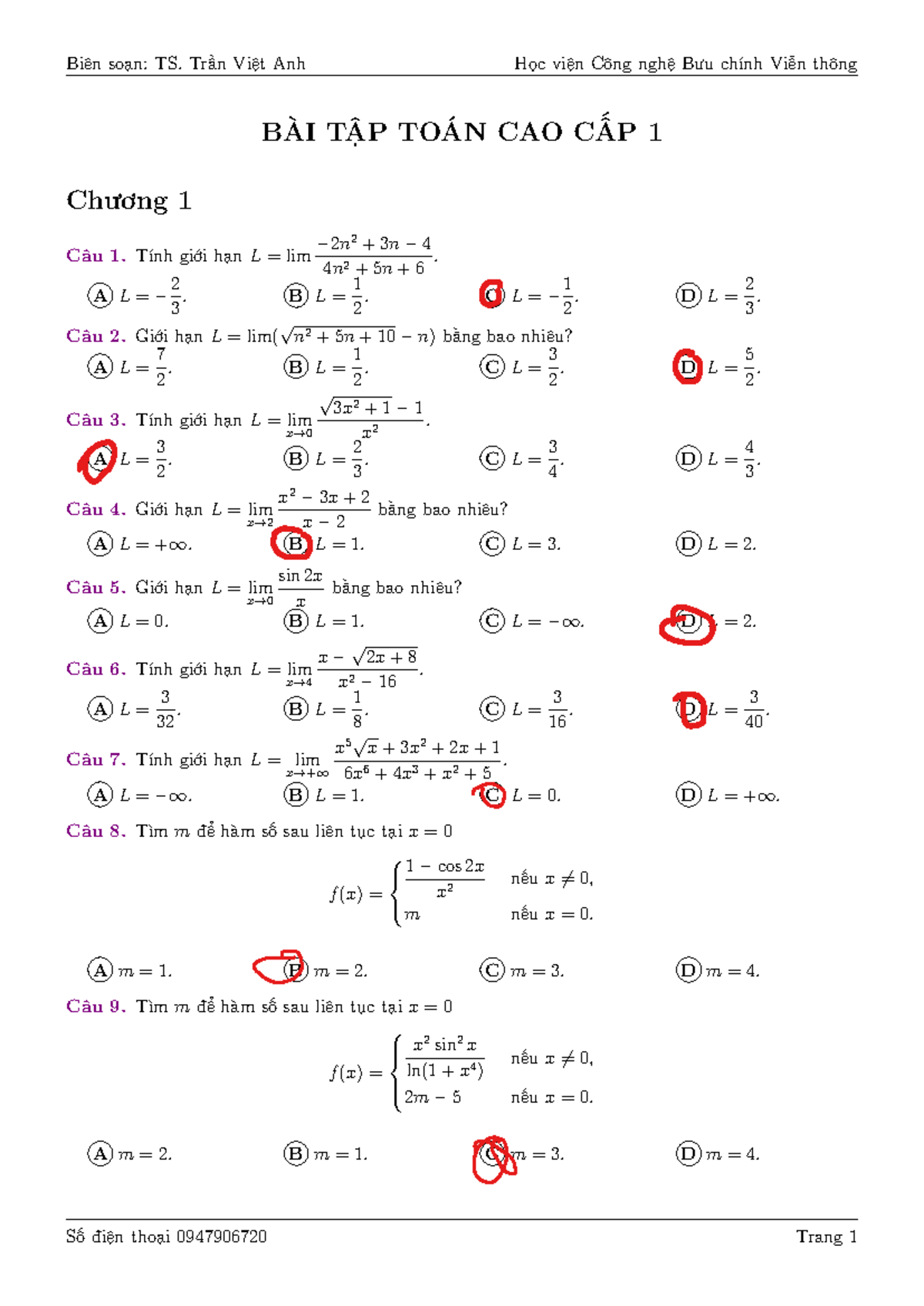 Viet Anh Baitap TCC1 - tcc - BÀI TẬP TOÁN CAO CẤP 1 Chương 1 Câu 1 ...