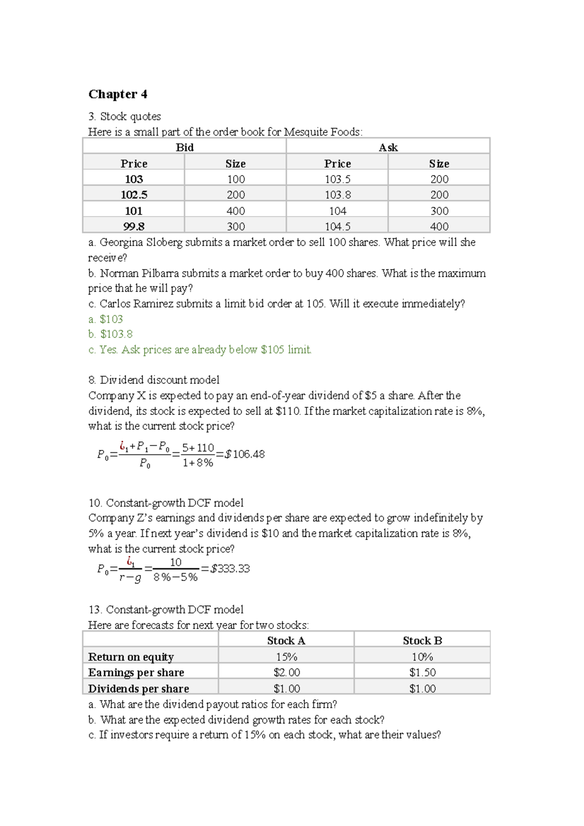 Valuation II: Common Stock Exam Questions and Answers - Studocu