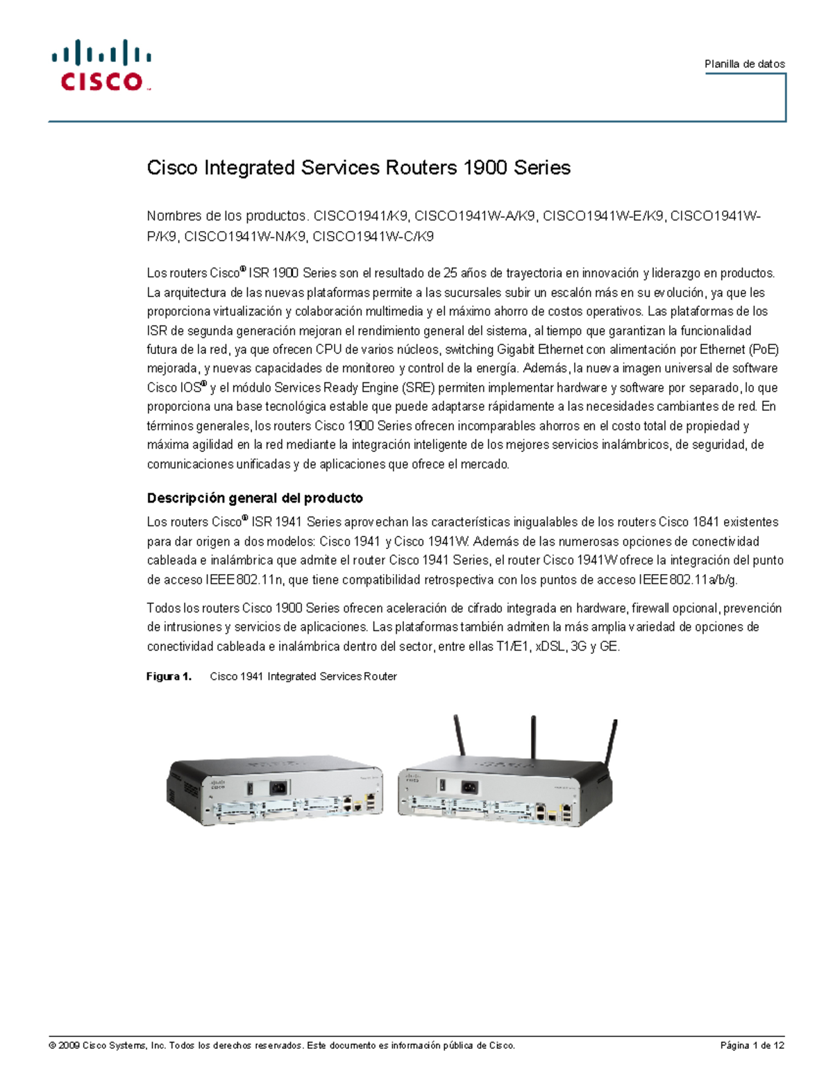 Cisco 1941 - Cisco Integrated Services Routers 1900 Series Nombres de ...