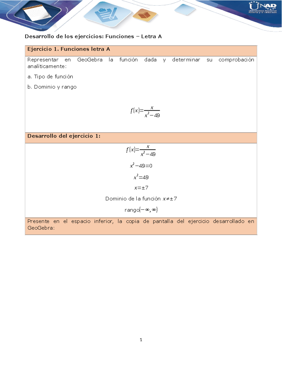 Desarrollo de los ejercicios 1234 - Funciones letra A Representar en ...