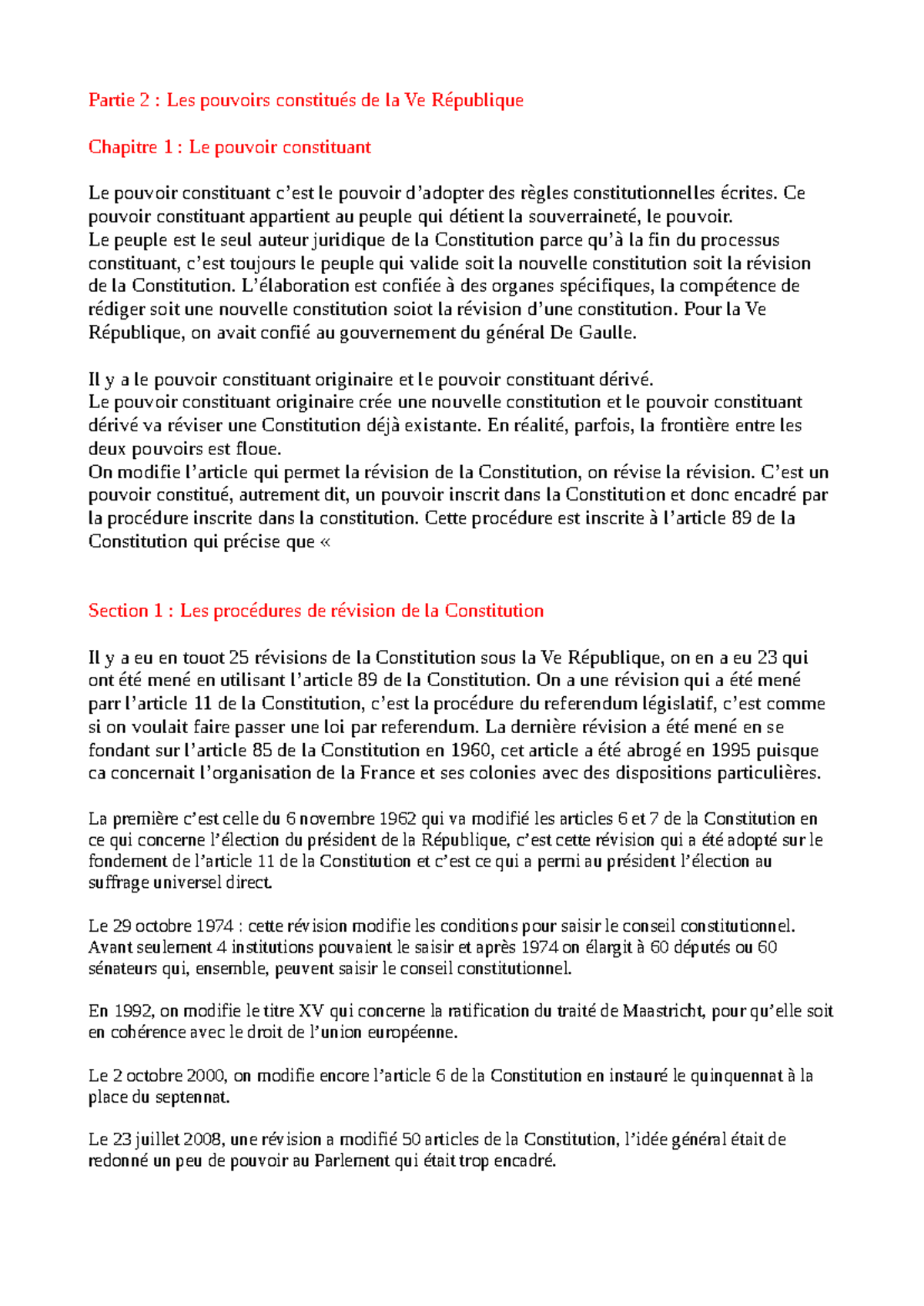 Partie 2 : Les Pouvoirs de la Ve République - Chapitre 1 : Le Pouvoir ...