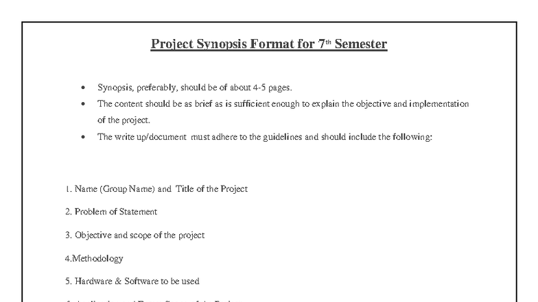 7th Semester Project Synopsis Format Guidelines - Studocu