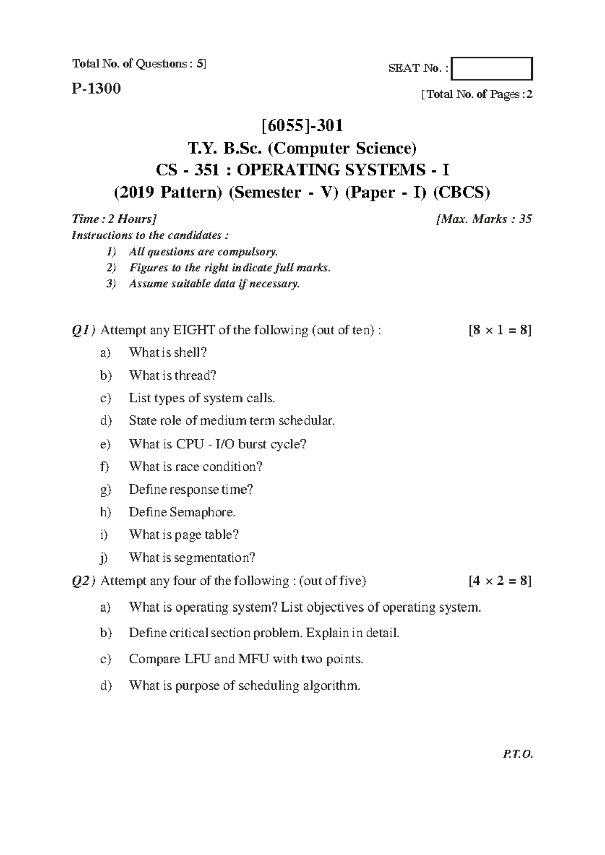 T.Y. B.Sc. (Computer Science) CS Previous Year Exam Paper - April 2023 ...