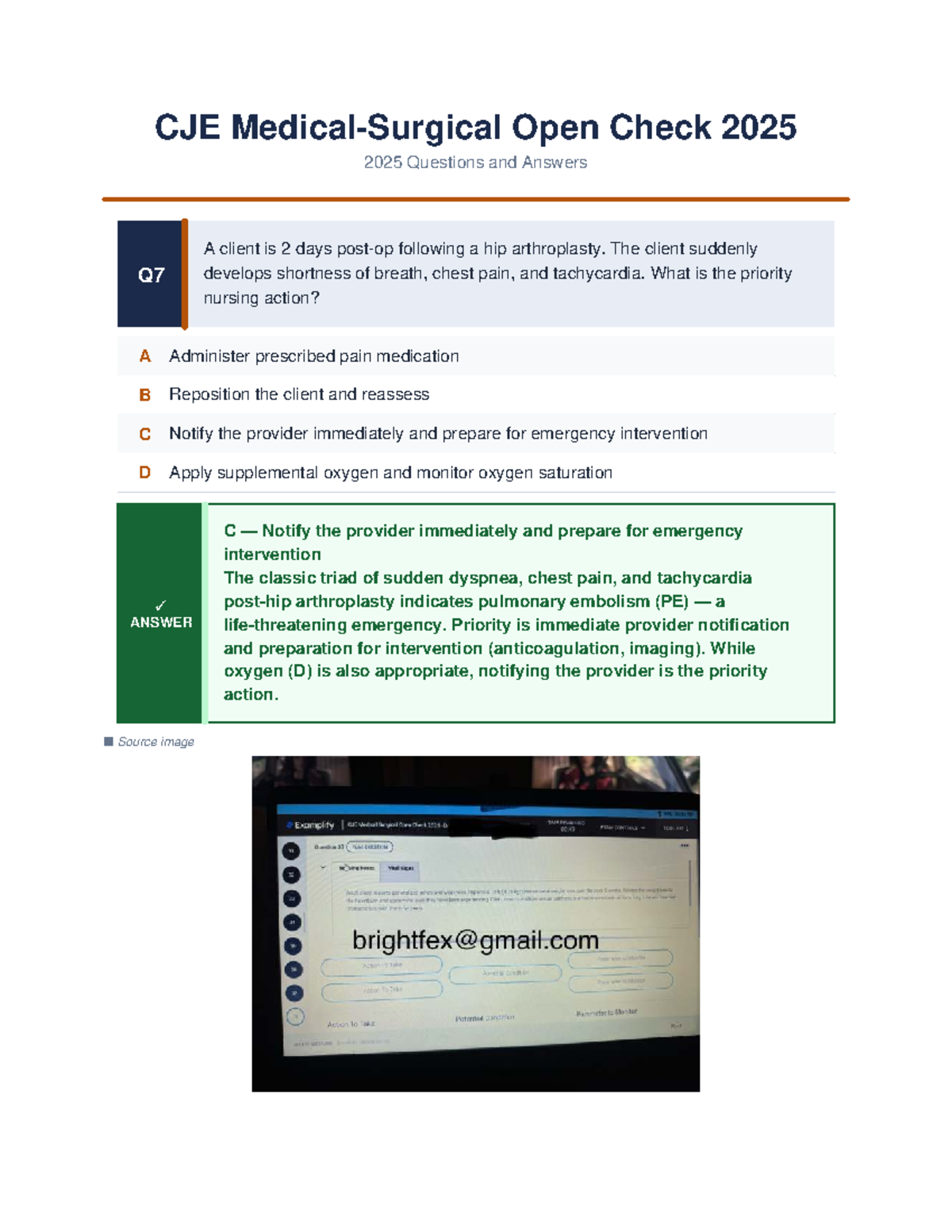 CJE Medical Surgical Open Check 2025: Priority Nursing Actions QA - Studocu