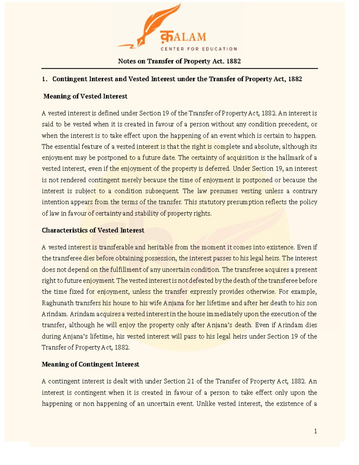 Notes on TPA 1882: Vested vs Contingent Interests and Buyer Rights ...