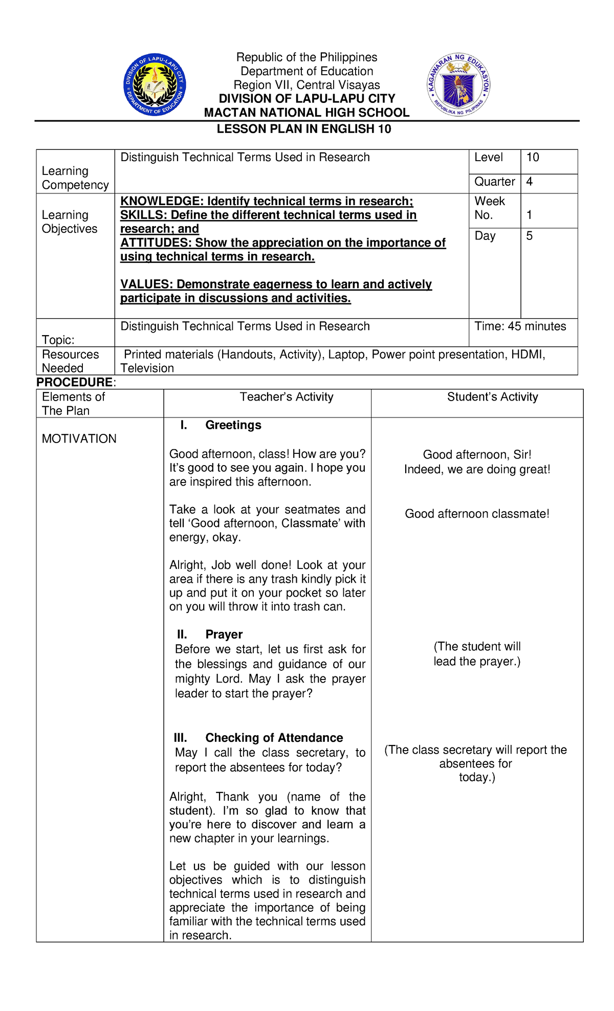 Distinguishing Technical Terms in Research - English 10 Lesson Plan ...