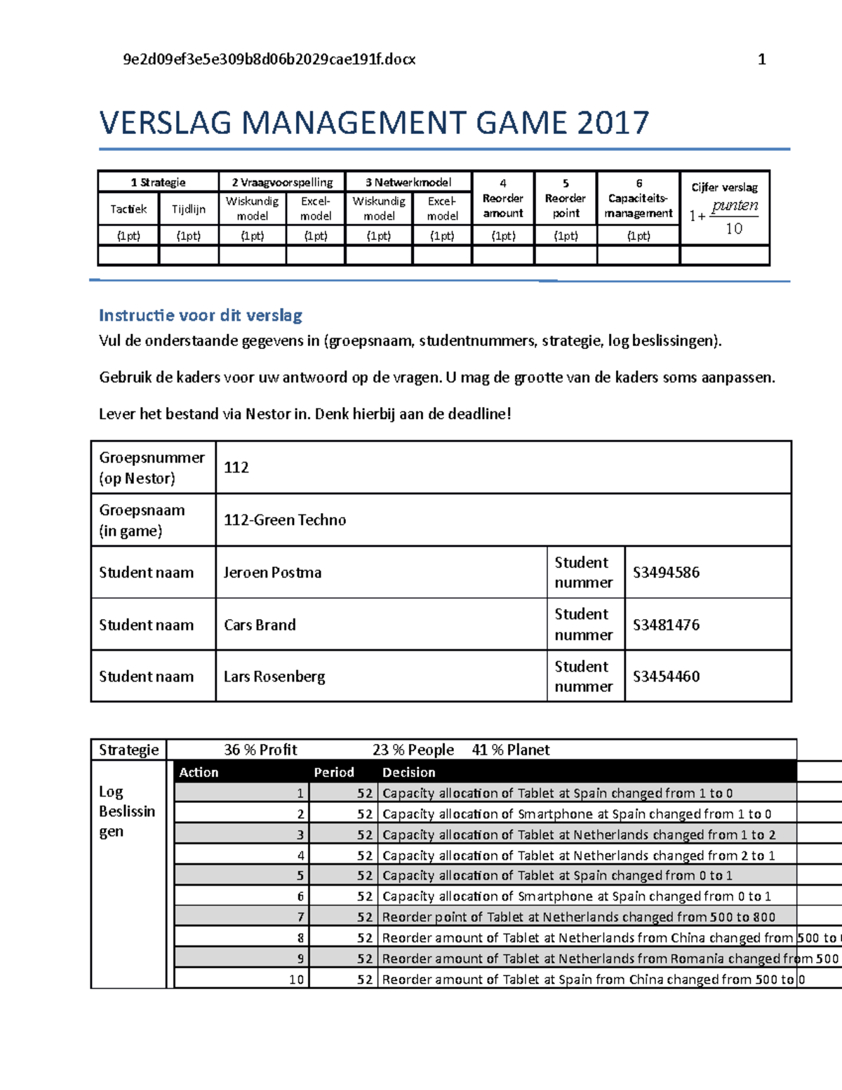 Management Game Report: Questions 2, 4, and 6 Analysis - Studeersnel