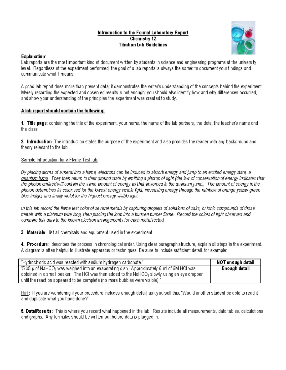 Chemistry 12 Final Exam Titration Lab Report Guidelines - Studocu