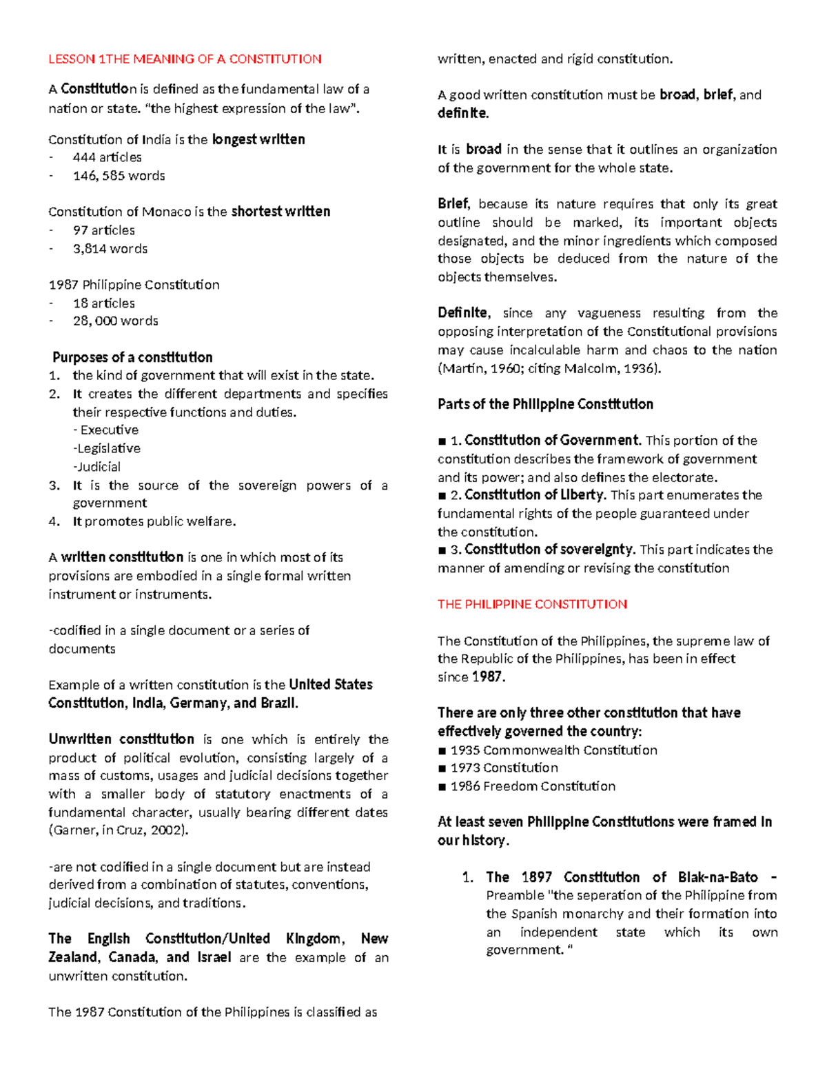 RPH 101: Final Exam Reviewer on the 1987 Philippine Constitution - Studocu