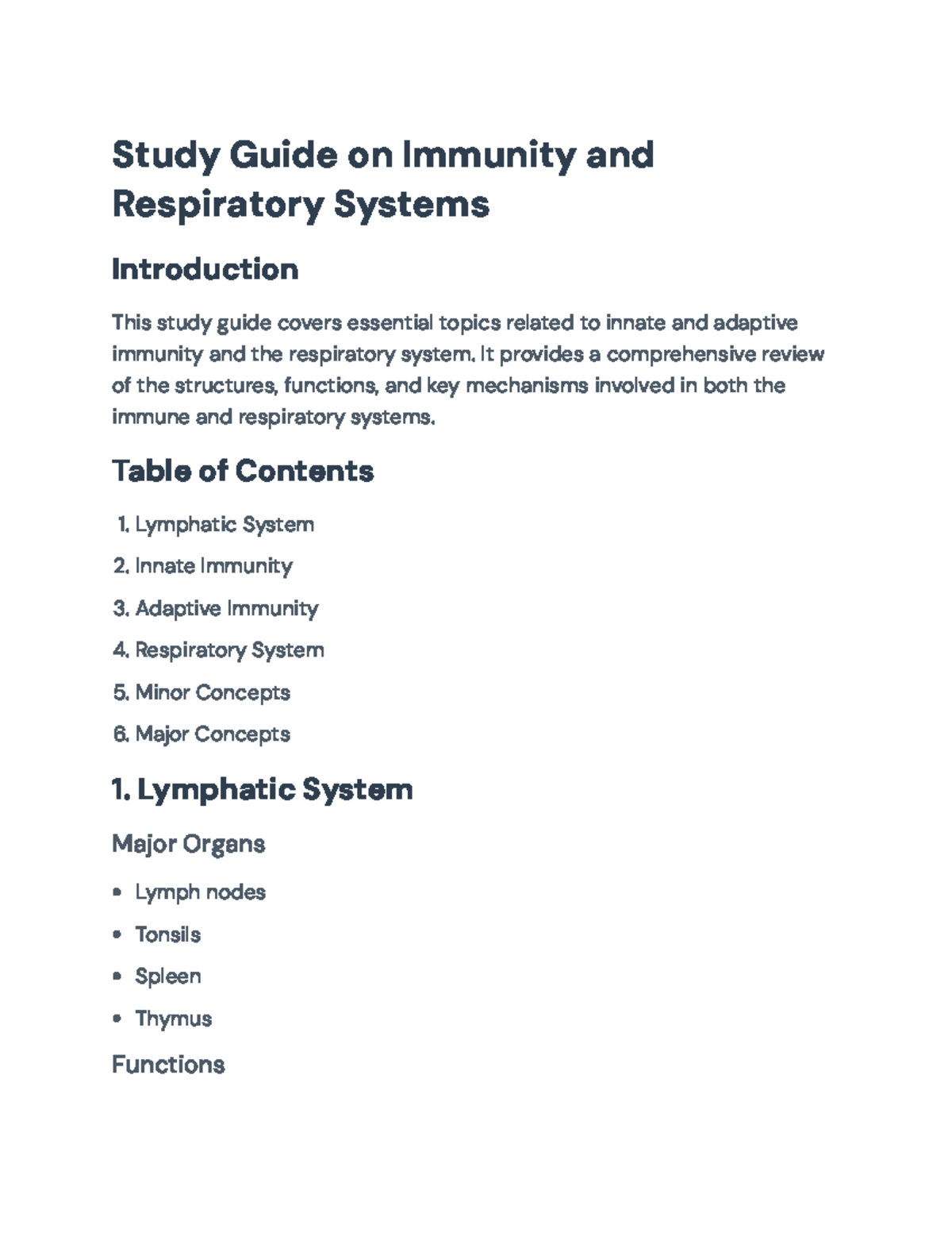Study Guide for Exam 2: Immunity & Respiratory Systems - Study Guide on ...