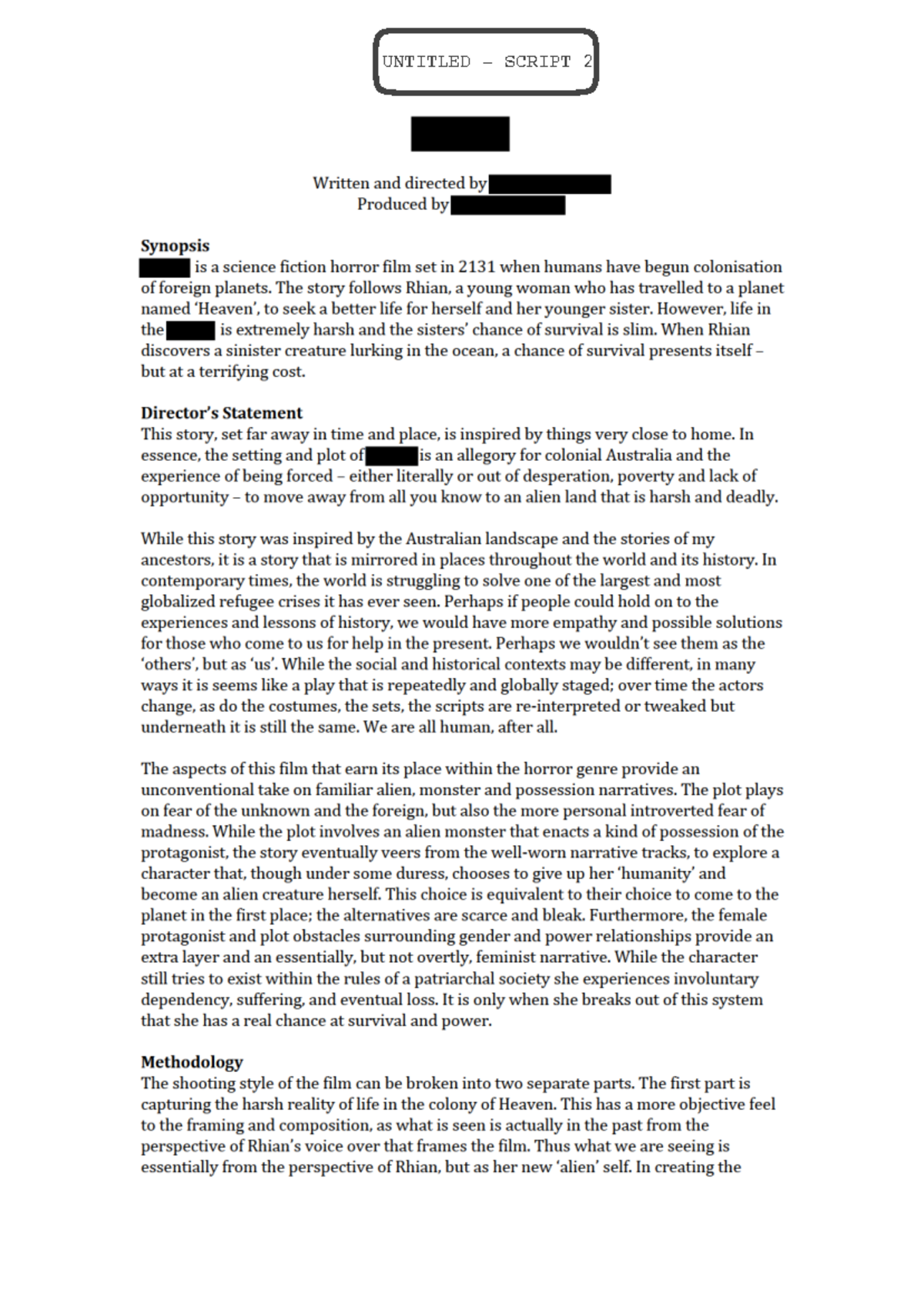 Script 2: Realisation and Overview of Alien Film Production - Studocu