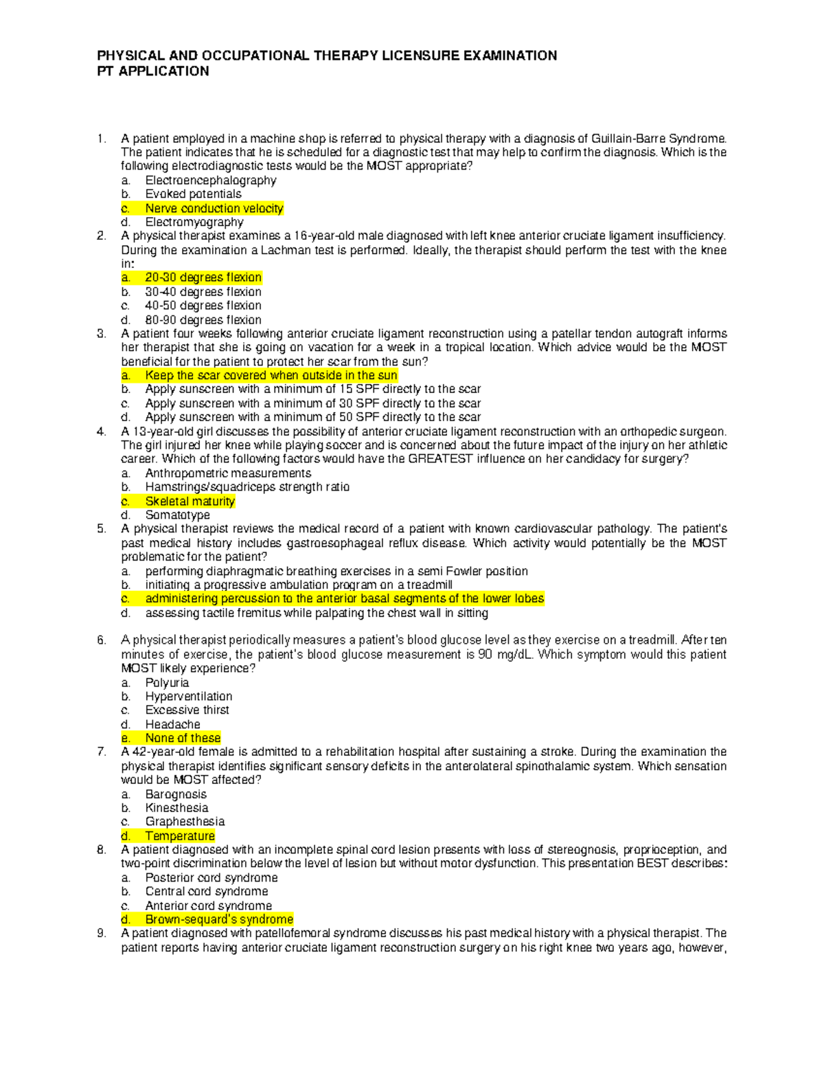 MOCK BOARDS 1 PT APPLICATION - PHYSICAL THERAPY LICENSURE EXAM PREP ...