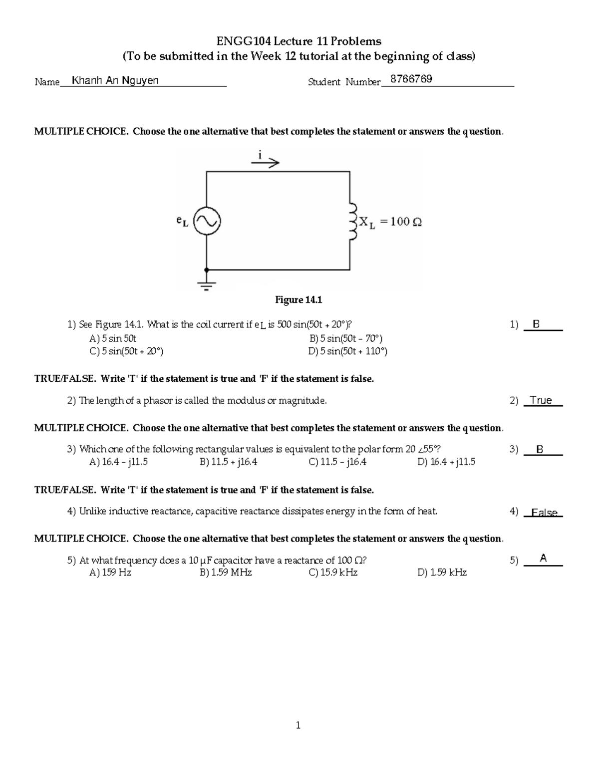 ENGG104 Tutorial 11 Solutions: Lecture Problems and Answers - Studocu