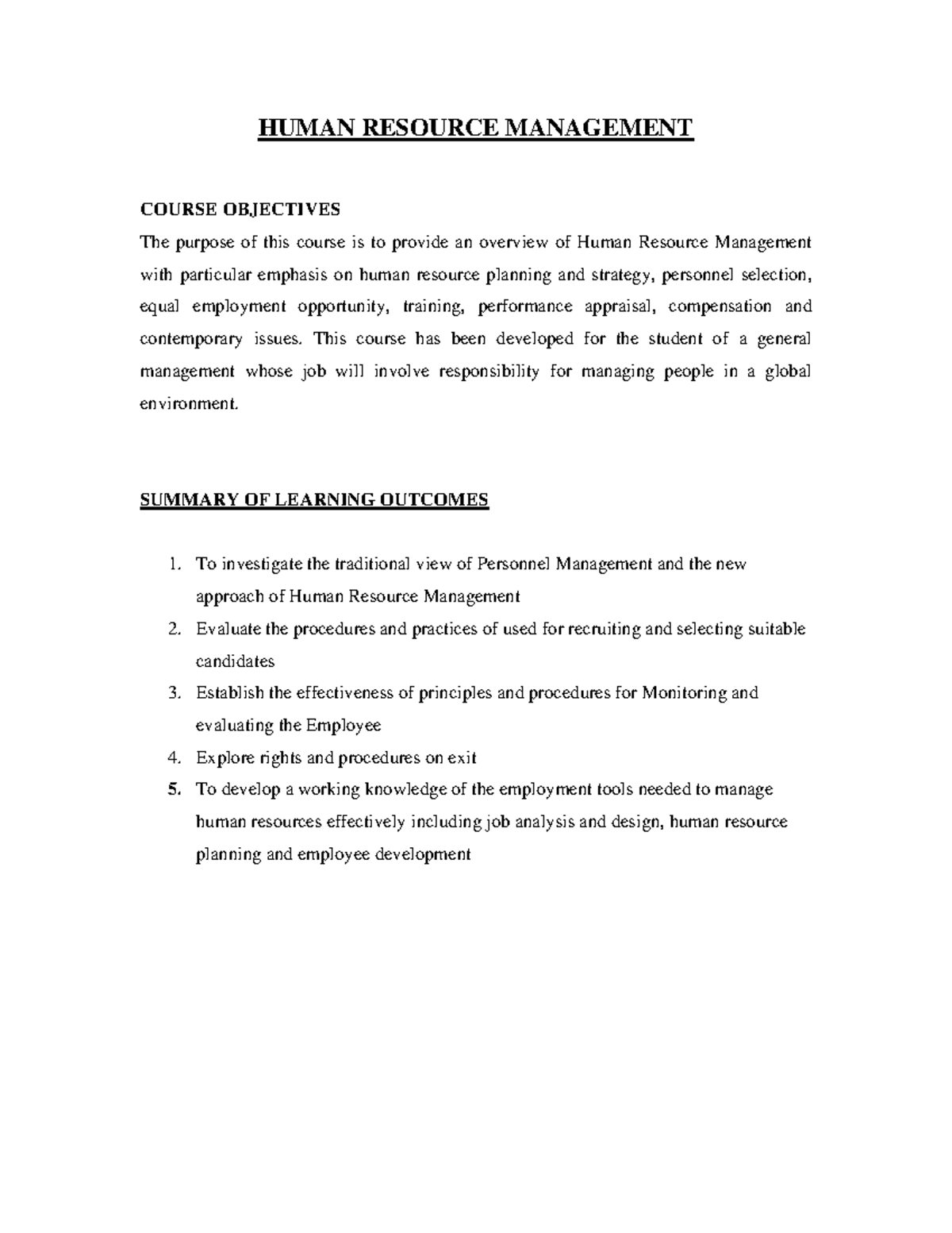 HRM NOTES - Comprehensive Overview of Human Resource Management - Studocu