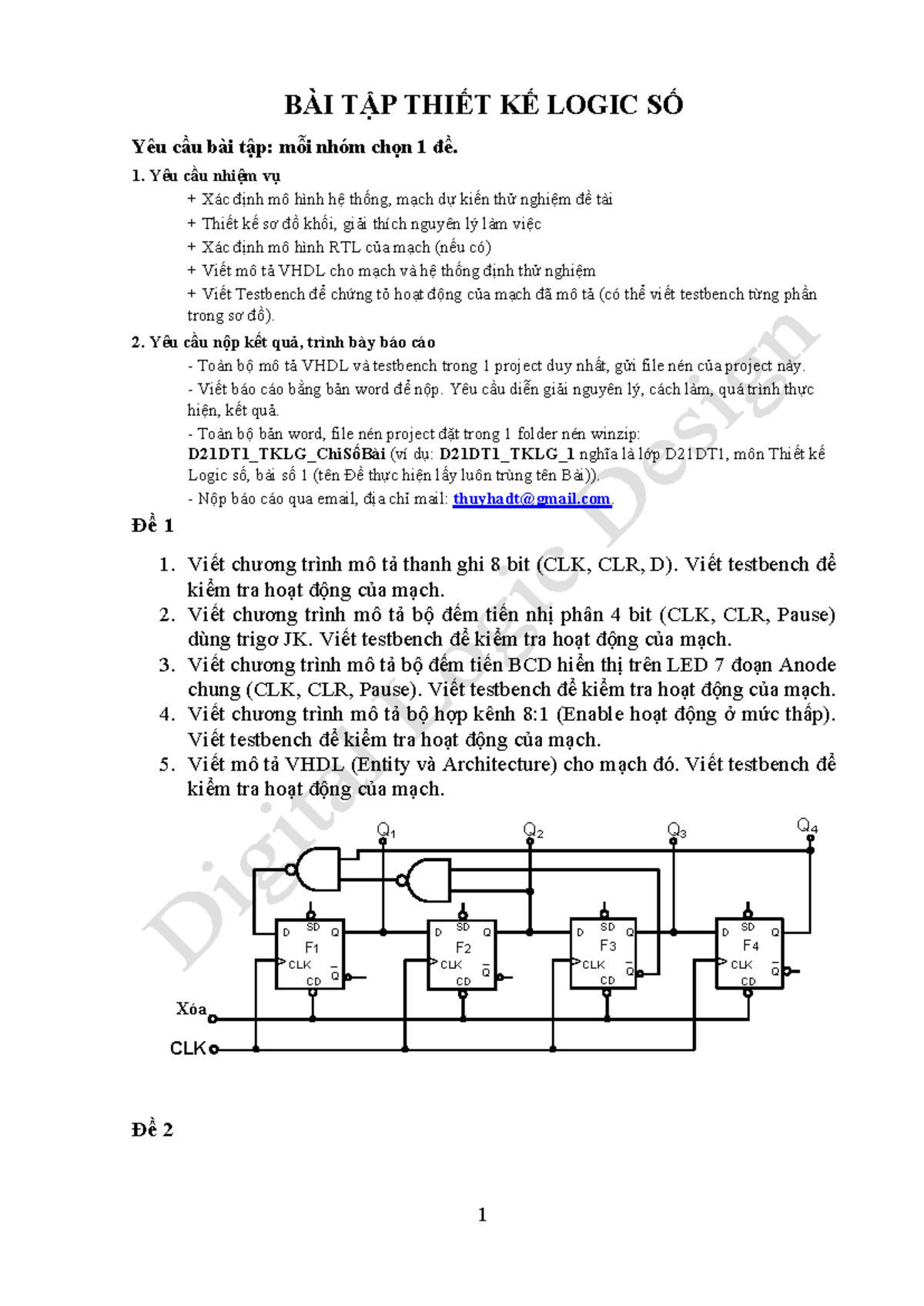 Bài Tập Thiết Kế Logic Số 2025 - Đề Tài và Testbench VHDL - Studocu