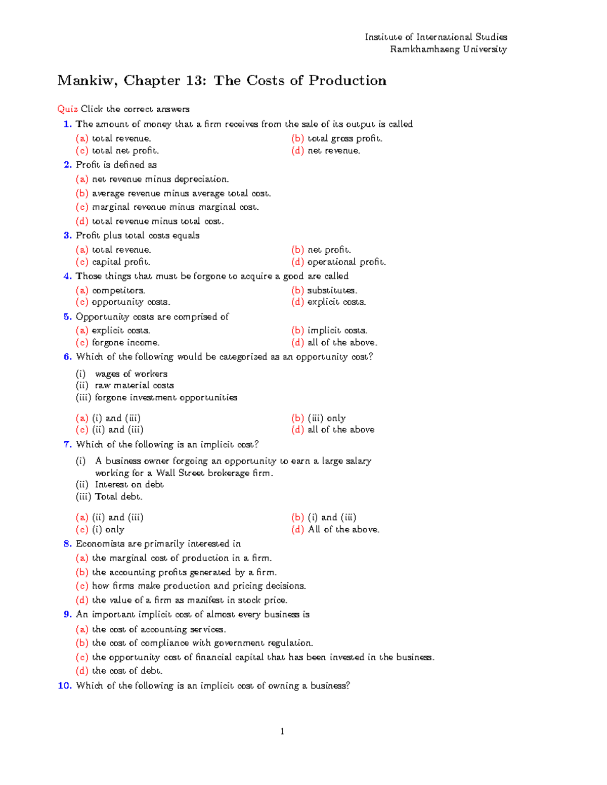 Mankiw ECON 101: Chapter 13 - Production Cost Concepts Quiz - Studocu