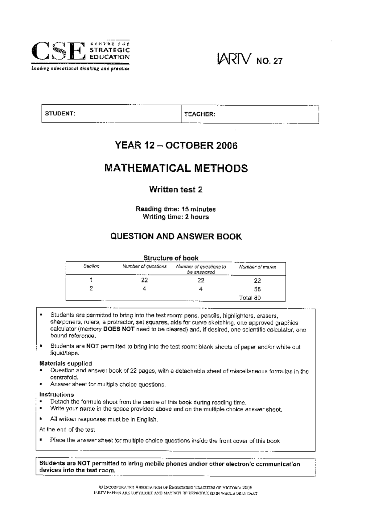 CSE 2006 Mathematical Methods Exam 2 - Question & Answer Book - Studocu