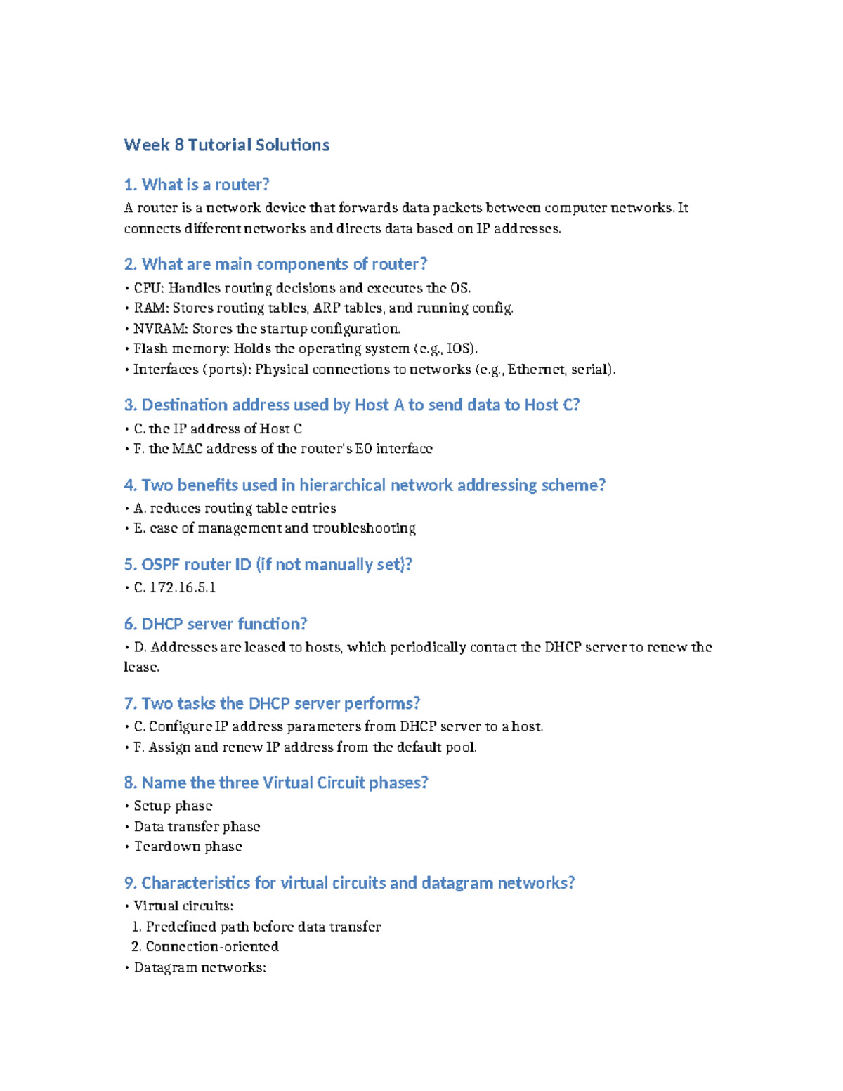 Week 8 Tutorial Solutions: Understanding Routers and Networking ...
