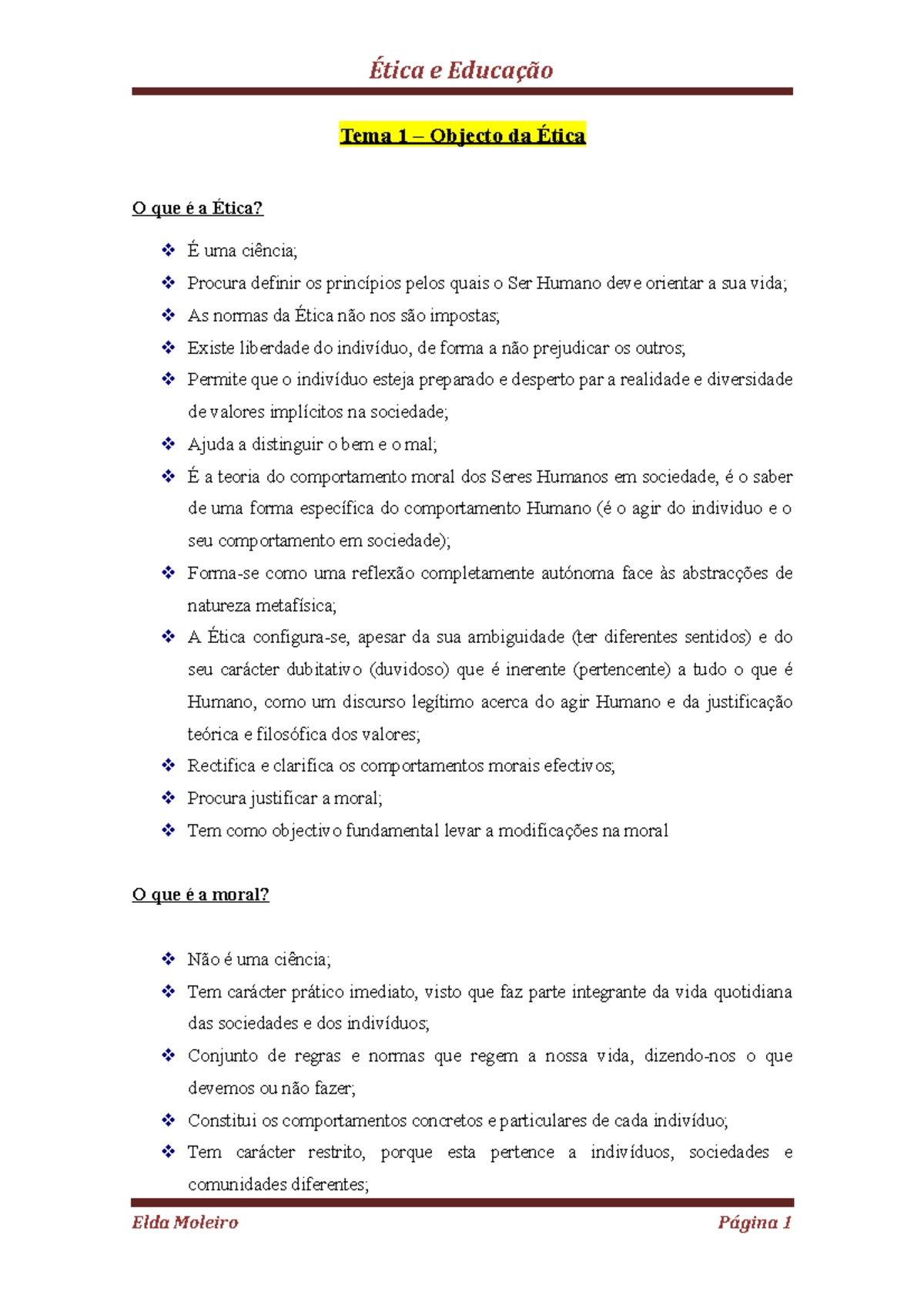 Resumo dos Temas de Ética - Introdução e Problemas Fundamentais - Studocu