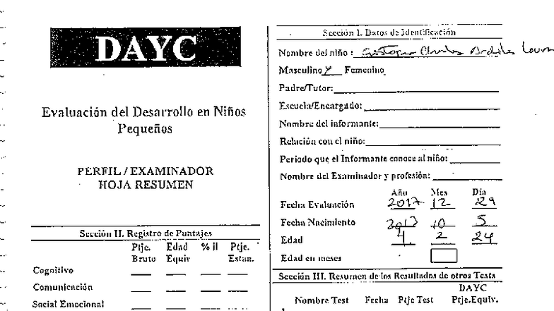 Evaluación del Desarrollo Infantil - DAYC Test - Studocu