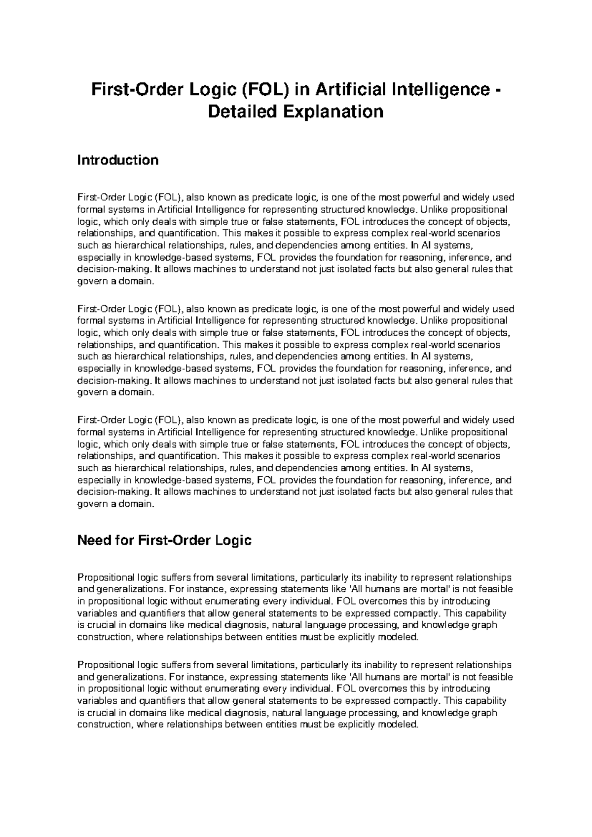FOL (Logic) in AI: Comprehensive 10-Page Notes - Studocu