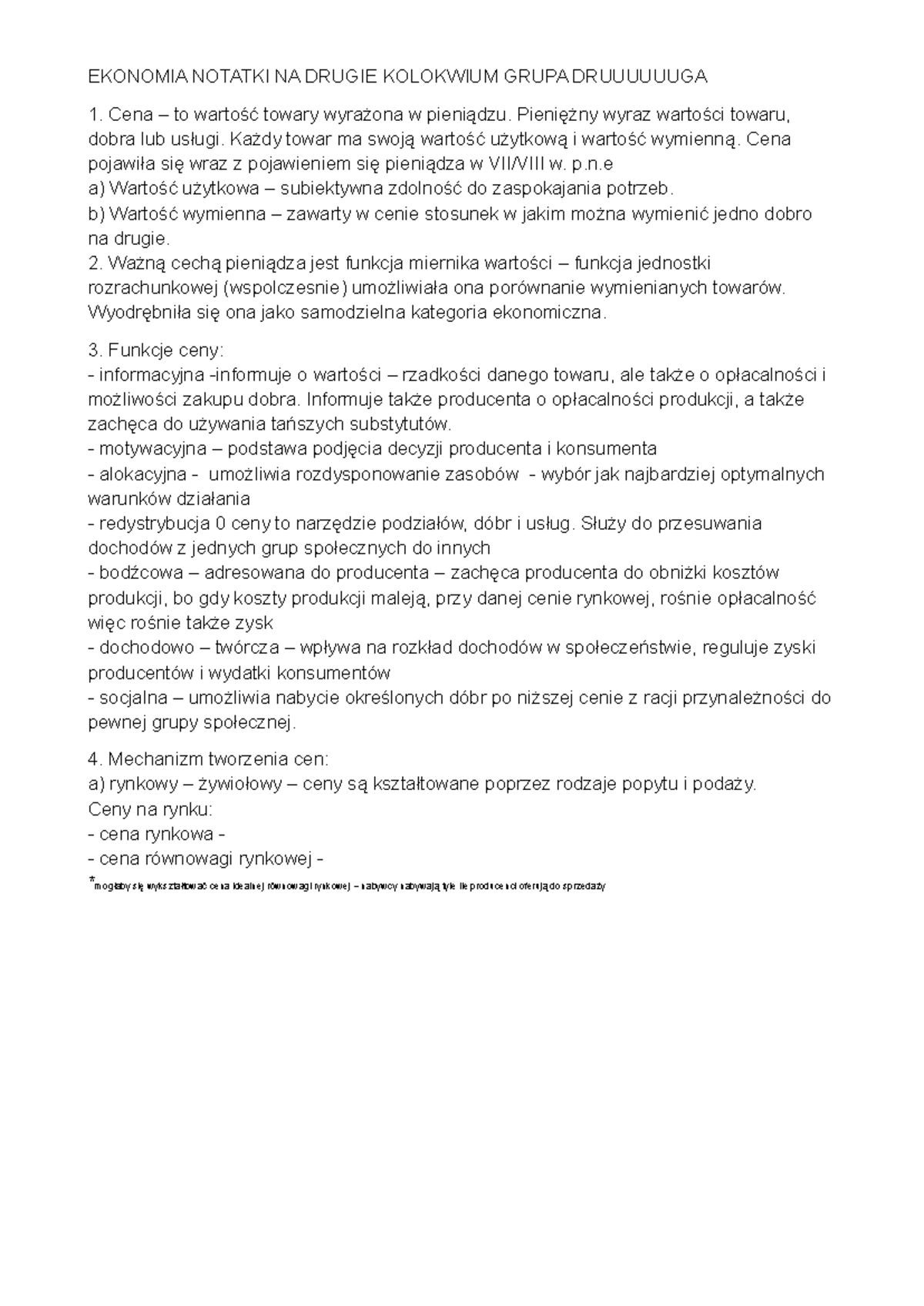 Notatki z Ekonomii na Drugie Kolokwium - Grupa DRUUUUUUGA - Studocu