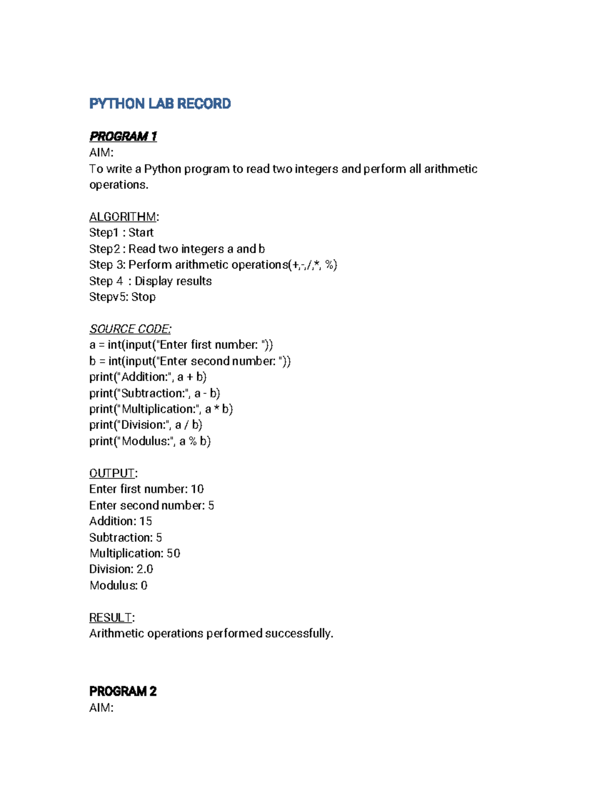 Python Lab Record - BSC CS - Fundamentals of Programming - Studocu