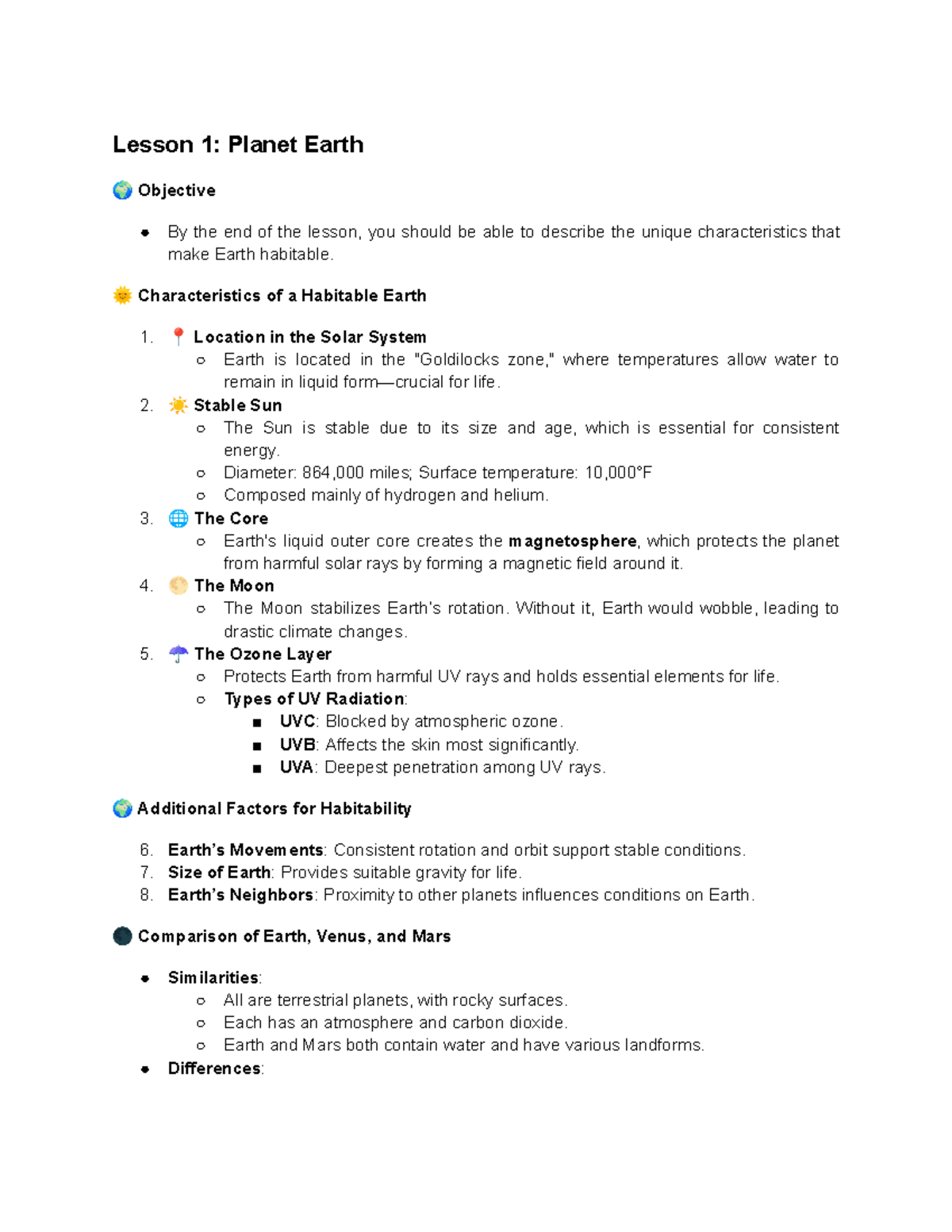 Q1 Earth Science Notes: Lesson 1 & 7 - Habitability & Weathering - Studocu