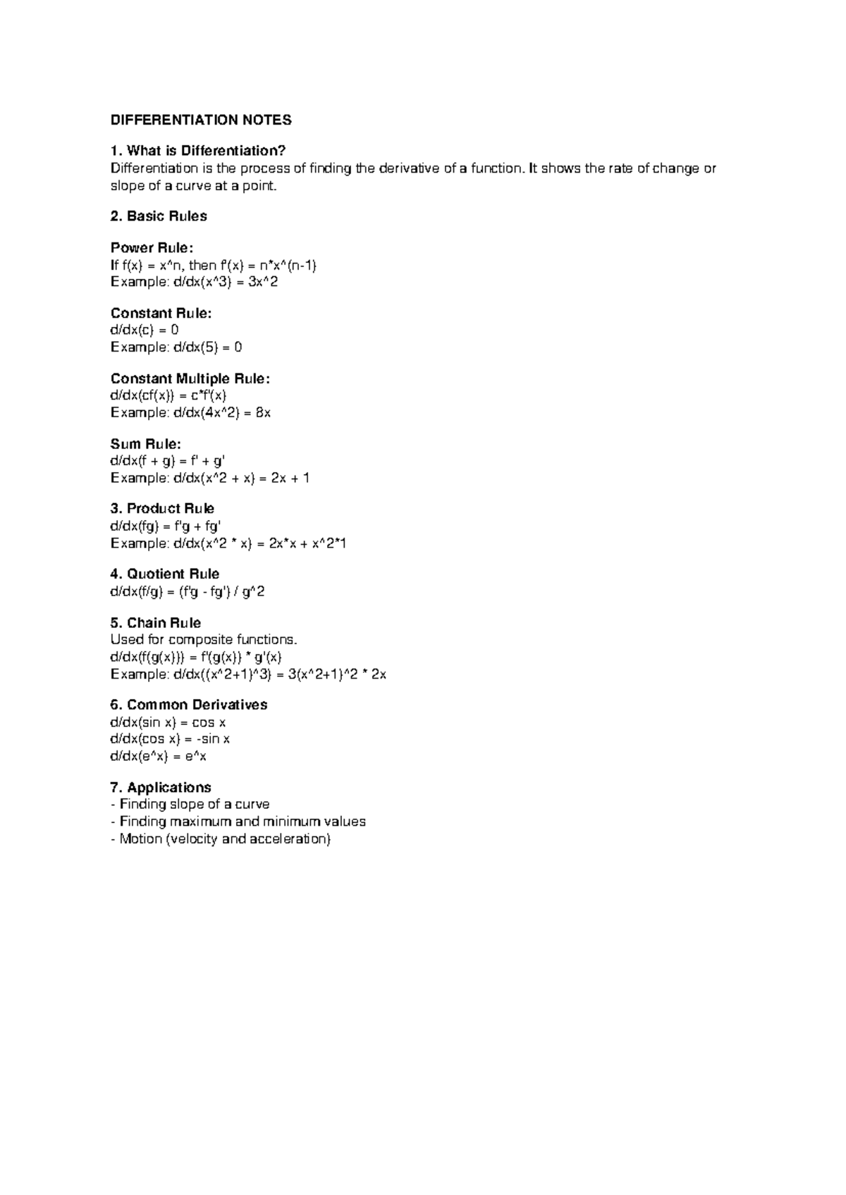 Differentiation Notes - DIFFERENTIATION NOTES What is Differentiation ...