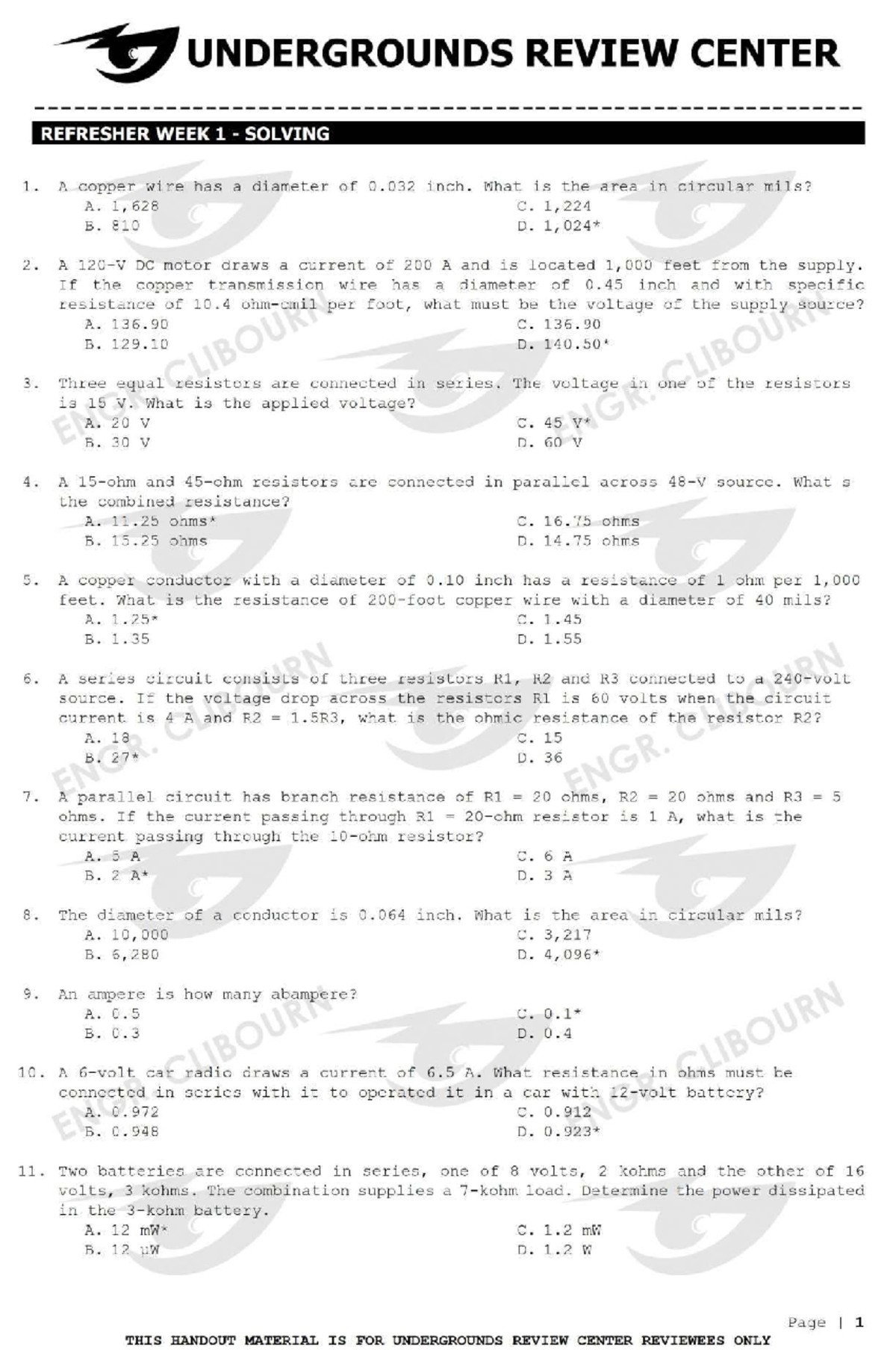 EE 1 - UNDERGROUNDS REVIEW CENTER REFRESHER WEEK 1 SOLVING GUIDE - Document Preview