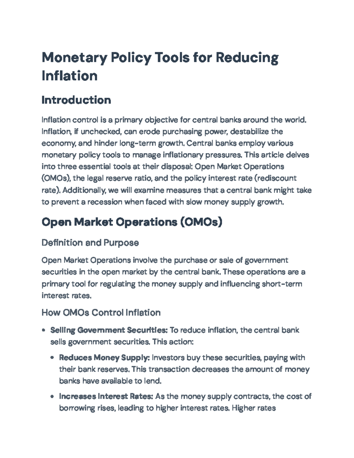 Monetary Policy Tools for Inflation Control: Strategies and Impacts ...