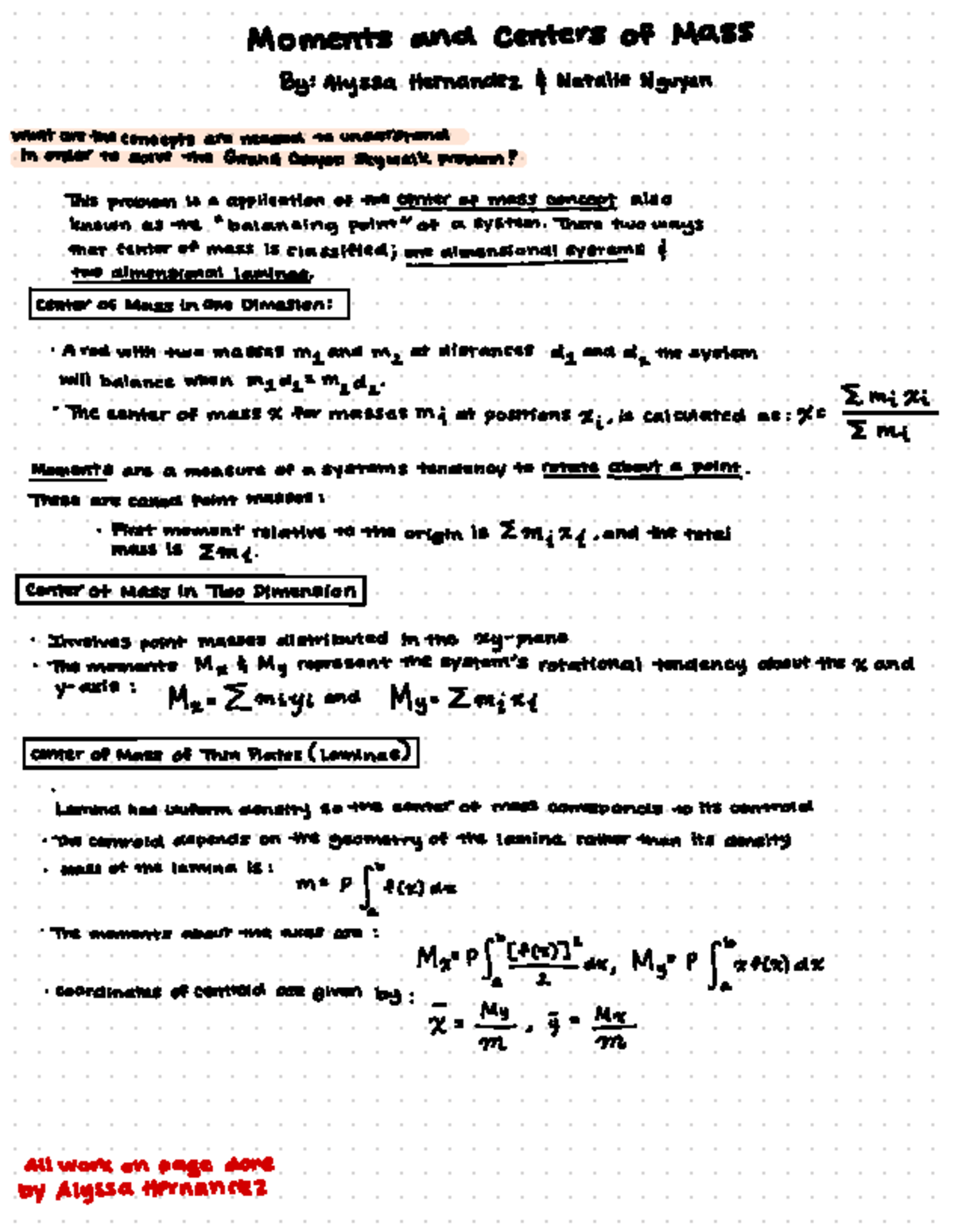 Calc 5 - lecture - Moments and Centers of Mass By : Alyssa Hernandez ...