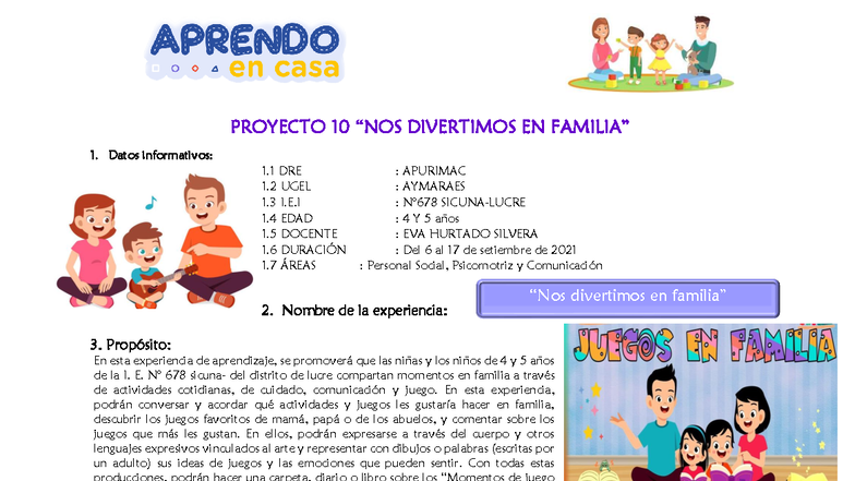 Proyecto N° 10: Nos Divertimos en Familia - Actividades para Niños de 4 ...