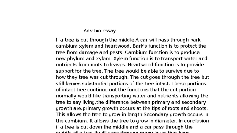 Adv Bio Essay: Tree Structure & Survival After Cutting (5725) - Studocu