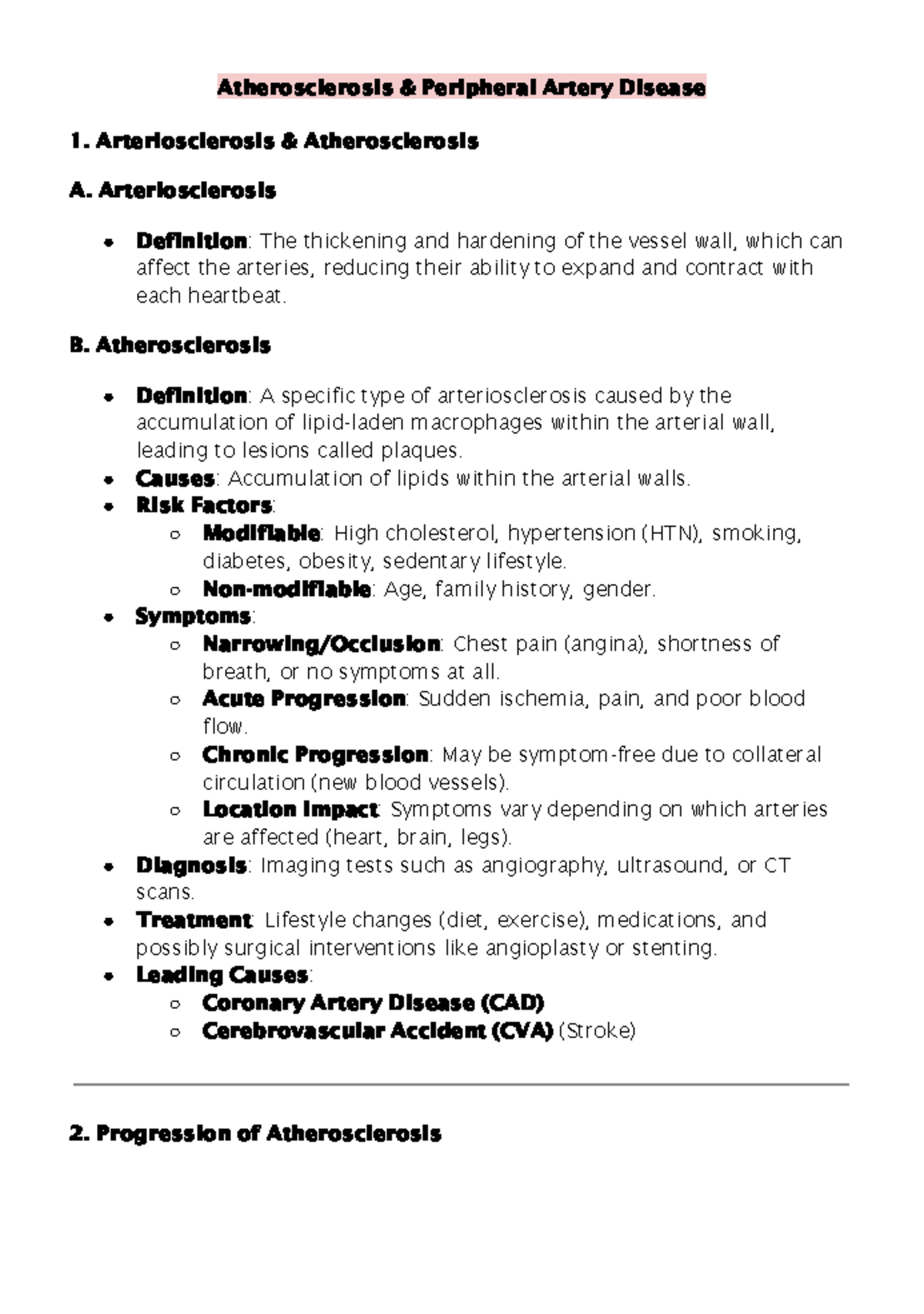 Pharm notes #2 - Atherosclerosis & Peripheral Artery Disease ...