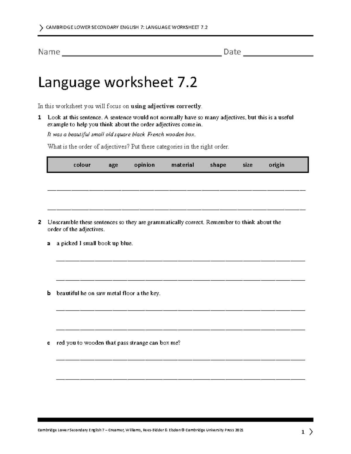 ENGLISH 7: ADJECTIVE USAGE WORKSHEET & GRAMMAR EXERCISES - Studocu