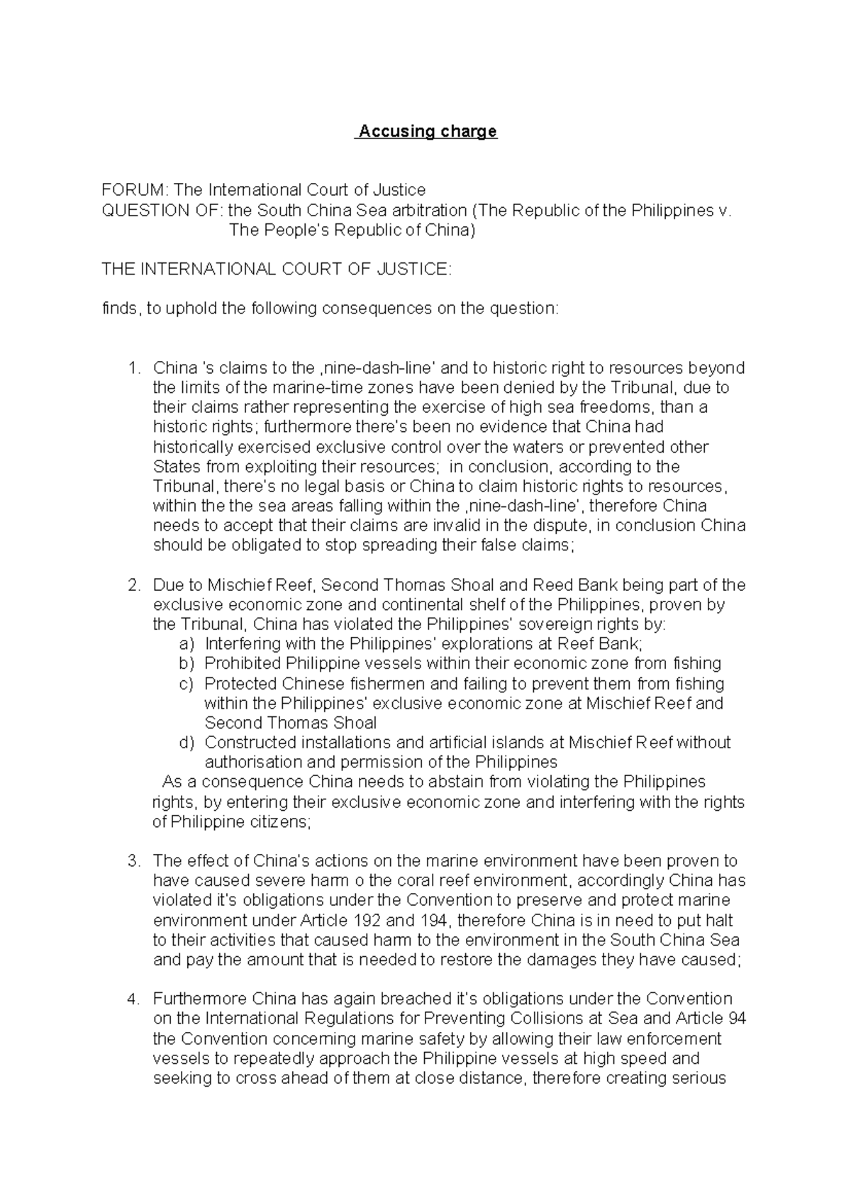 International Court of Justice Ruling: SC Sea Arbitration (Philippines ...