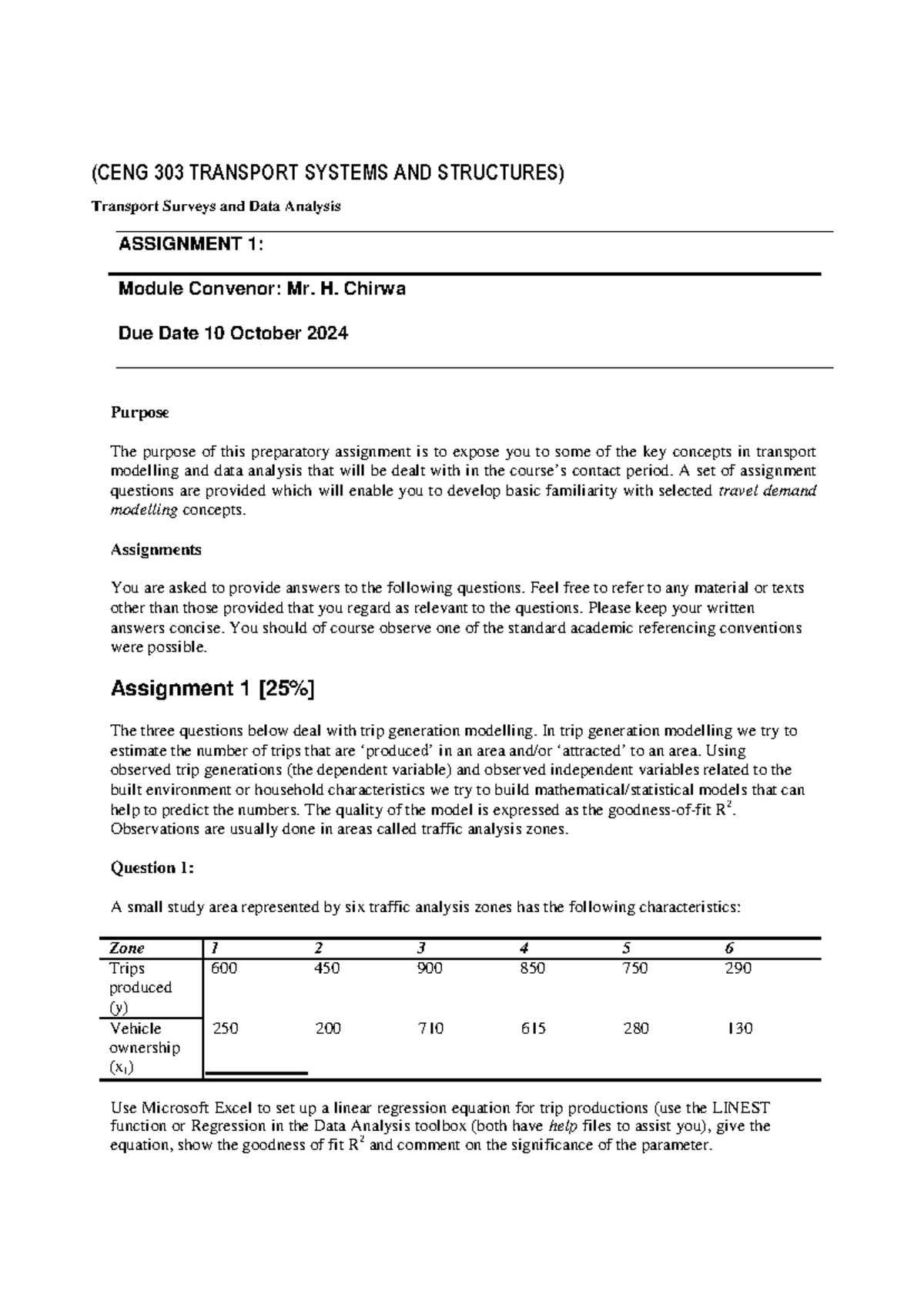 (CENG 303) Transport Systems & Structures: Assignment 2 Analysis - Studocu