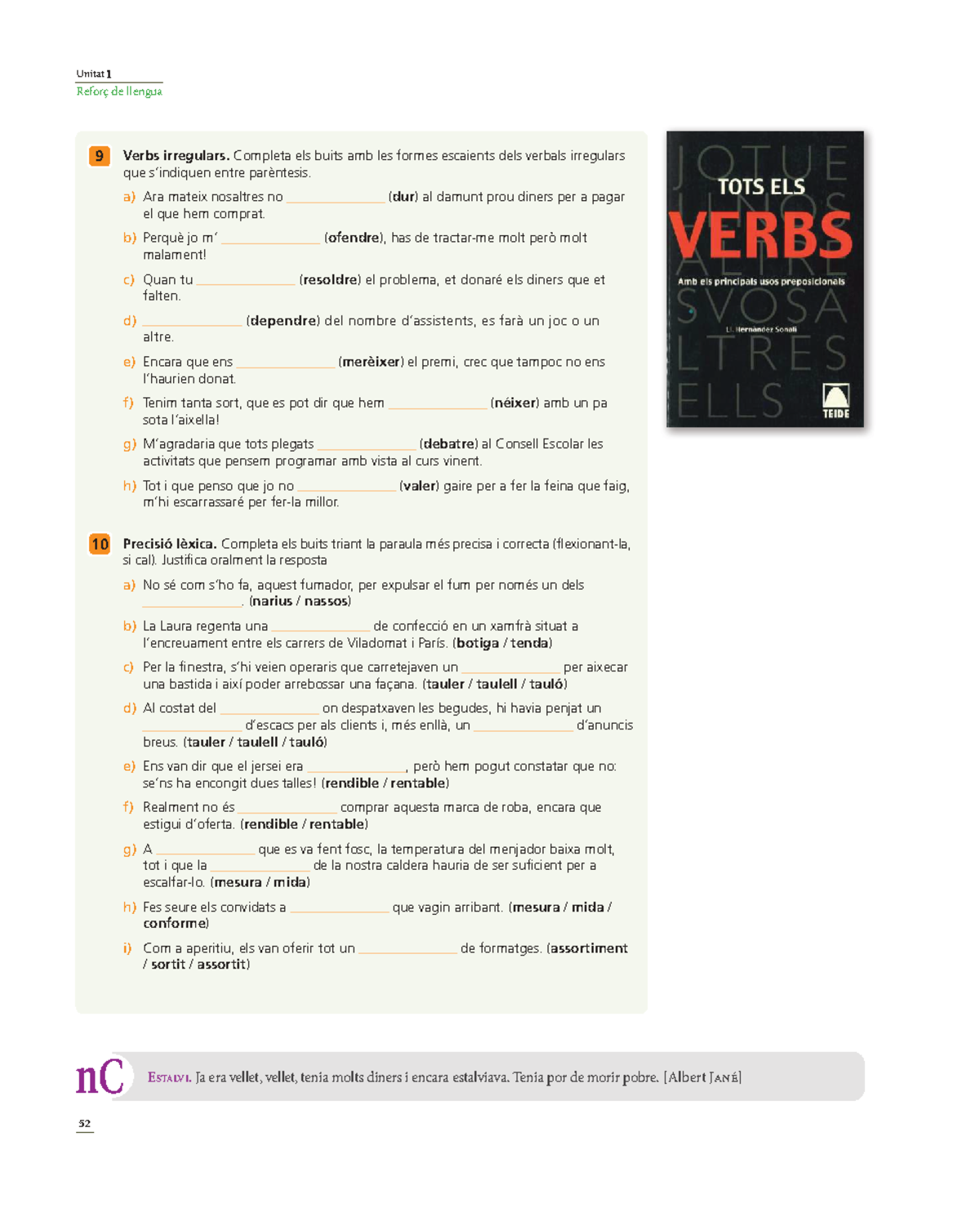 Unitat 1: Reforç de Llengua 9 - Verbs Irregulars i Precisió Lèxica ...