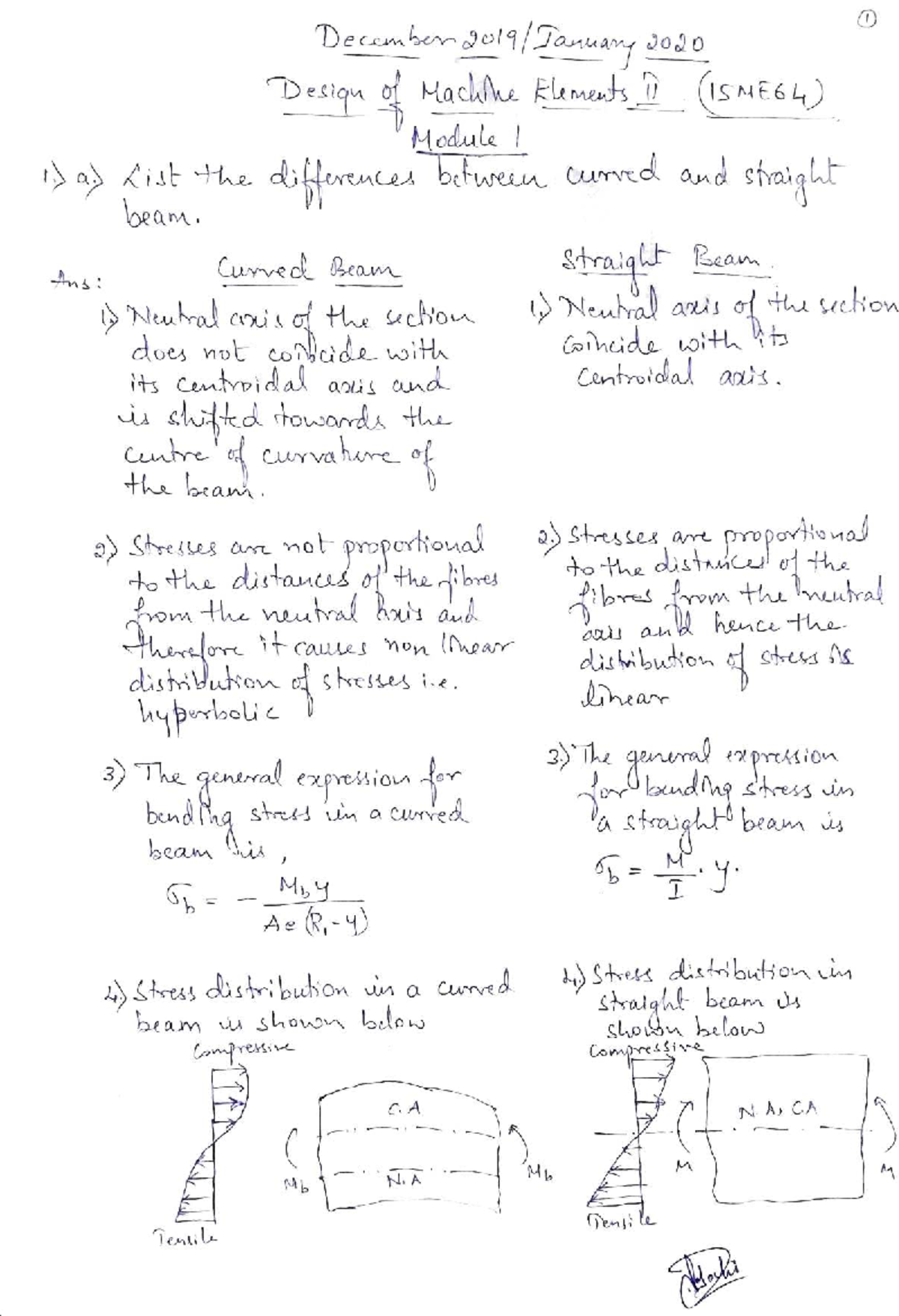 Design of Machine Elements II (15ME64) - Curved vs Straight Beams ...