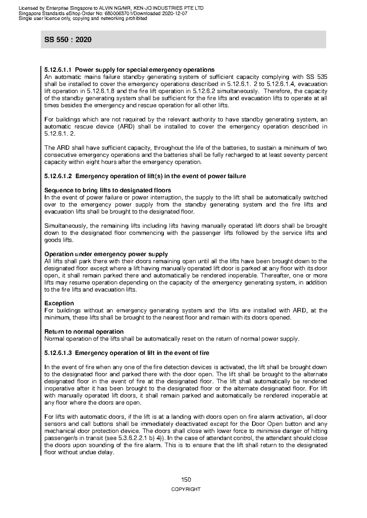 Singapore Standard SS 550: 2020 - Emergency Lift Operations and Safety ...