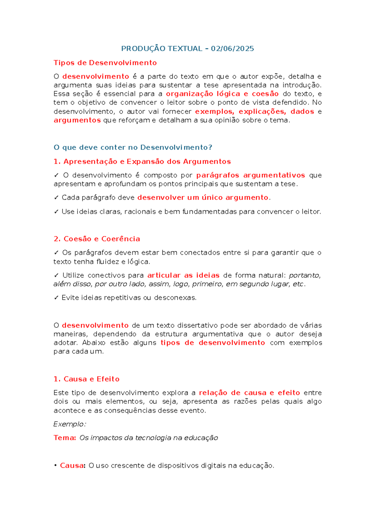 PRODUÇÃO TEXTUAL: Tipos de Desenvolvimento e Estrutura Argumentativa ...